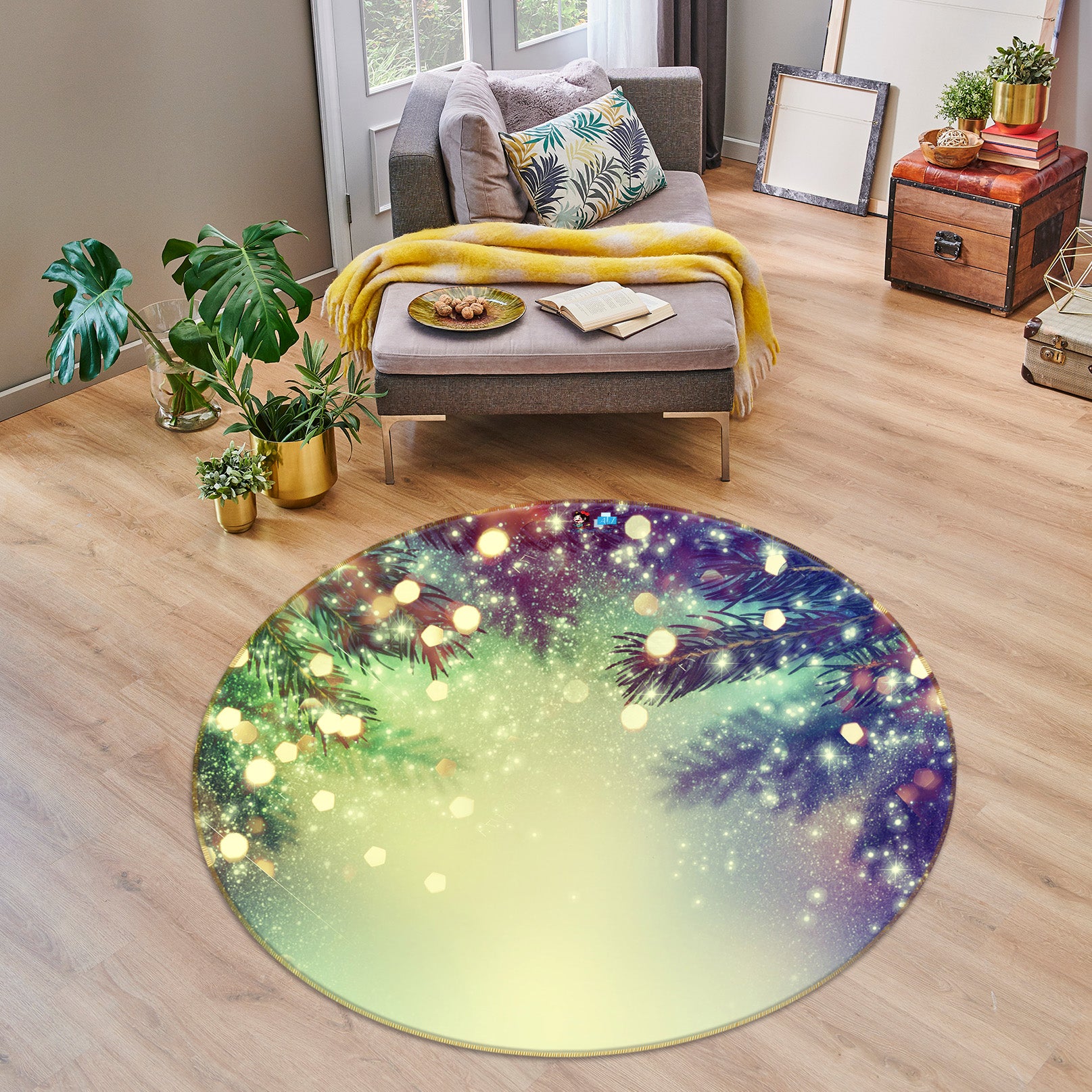 3D Branches 54152 Christmas Round Non Slip Rug Mat Xmas