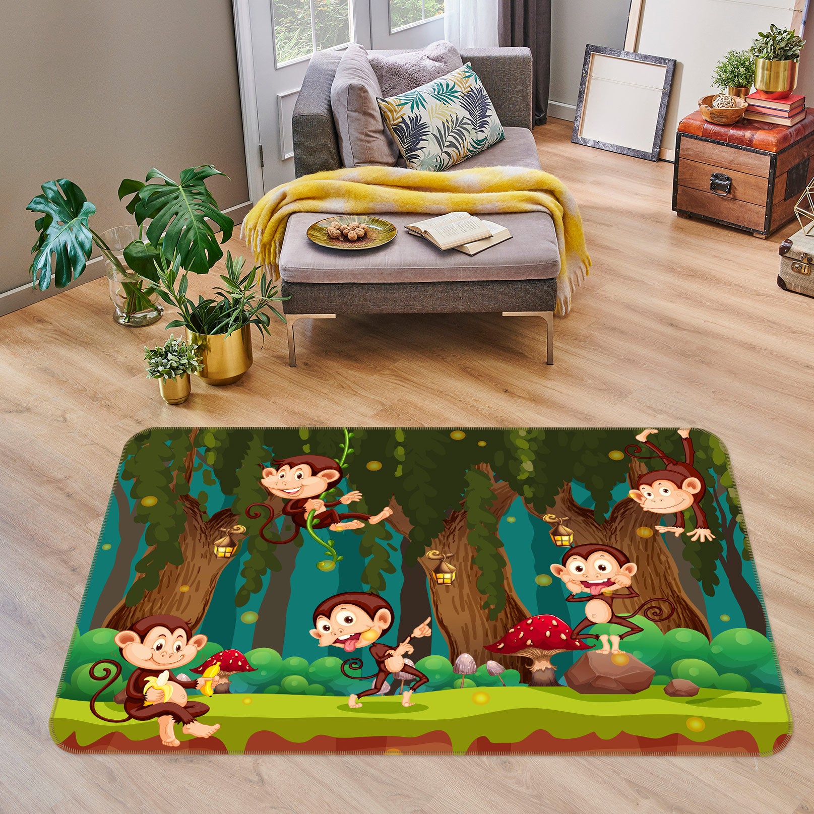 3D Monkey Tree 30074 Non Slip Rug Mat