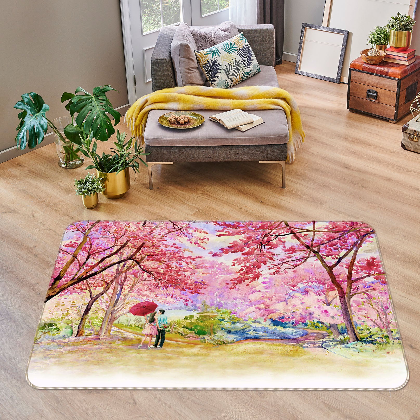 3D Sakura Forest Couple 65121 Non Slip Rug Mat