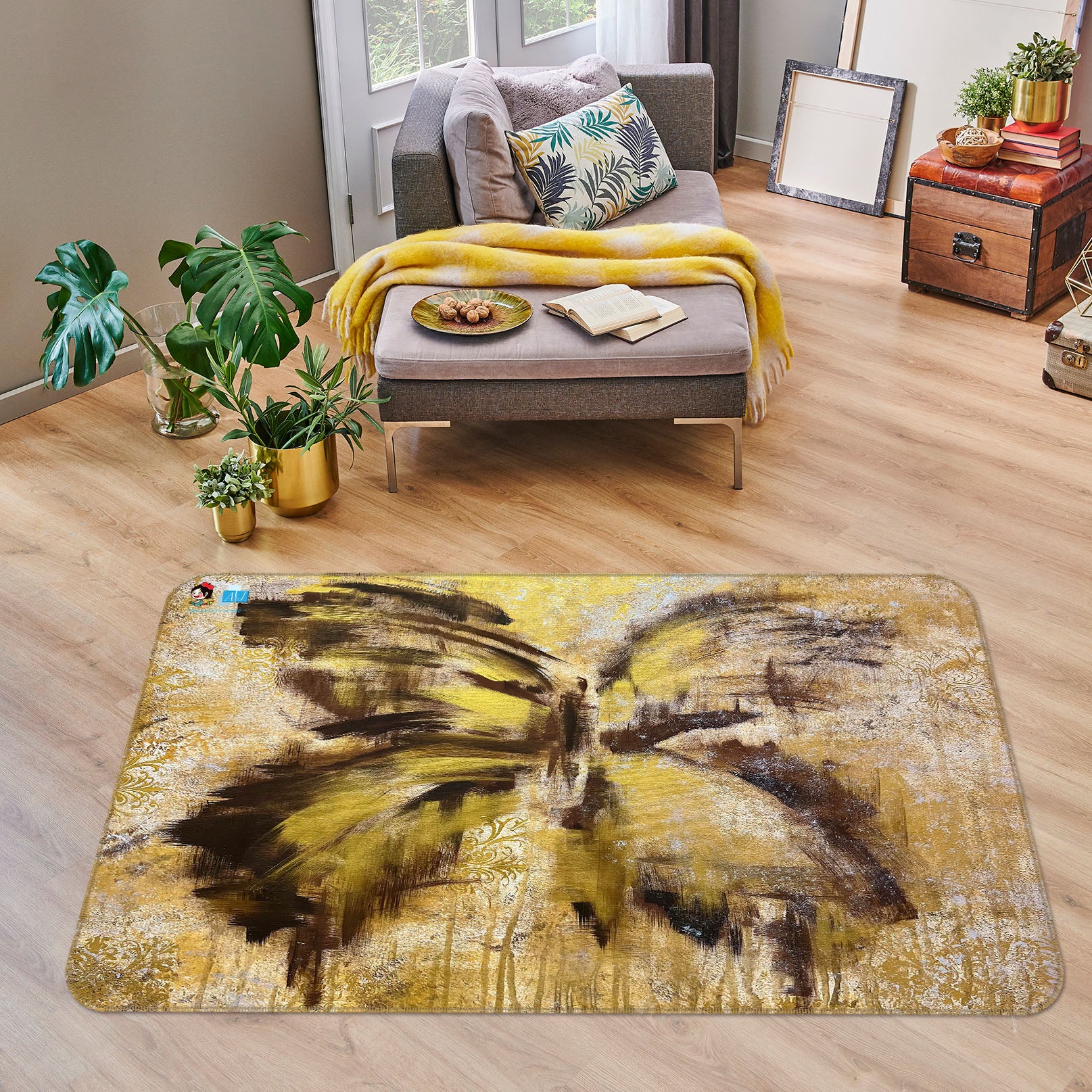 3D Painted Yellow Butterfly 4111 Skromova Marina Rug Non Slip Rug Mat