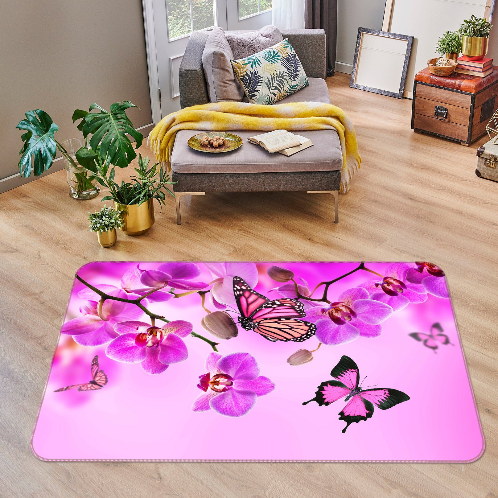 3D Purple Flower Butterfly 68181 Animal Non Slip Rug Mat