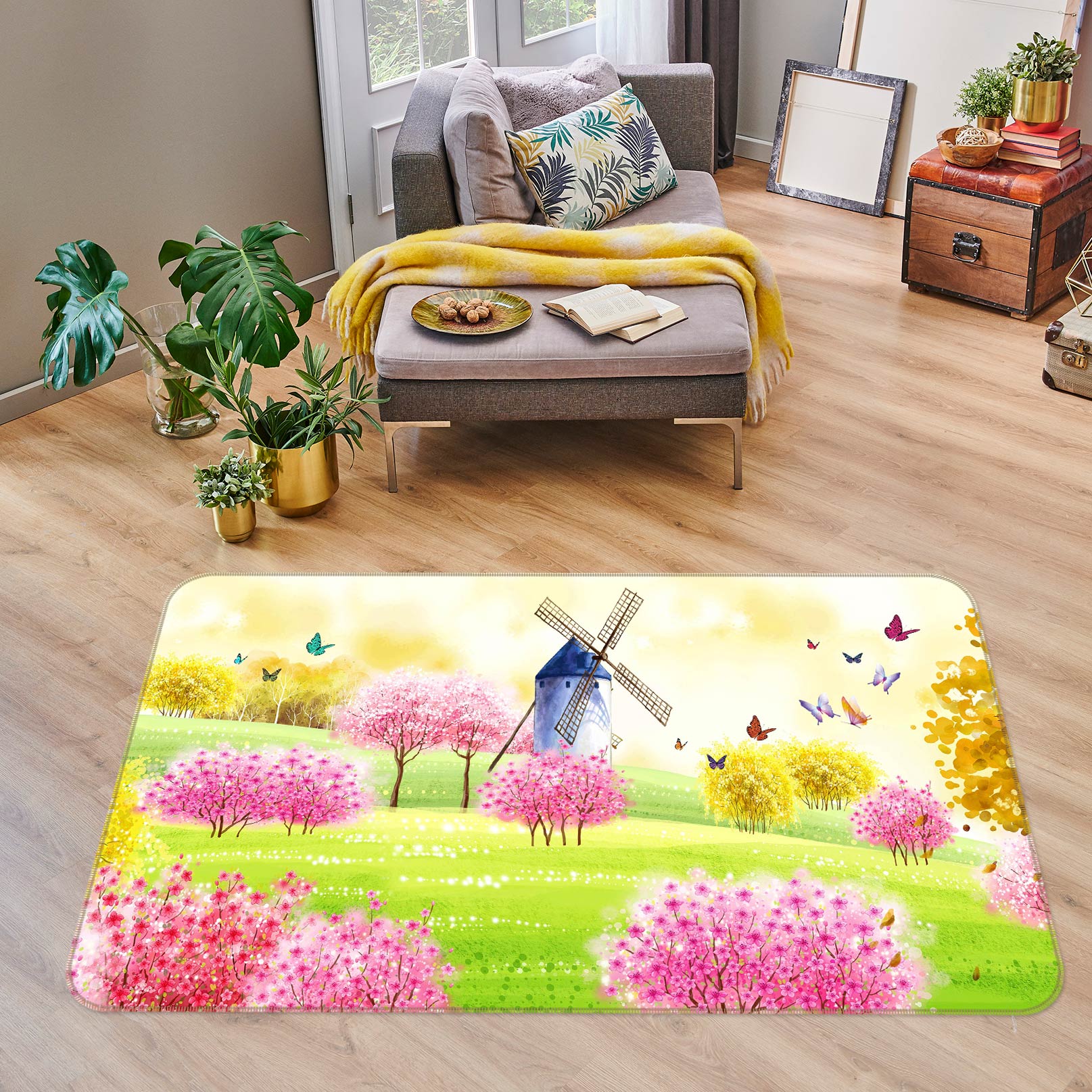 3D Flowery Windmill 76028 Non Slip Rug Mat