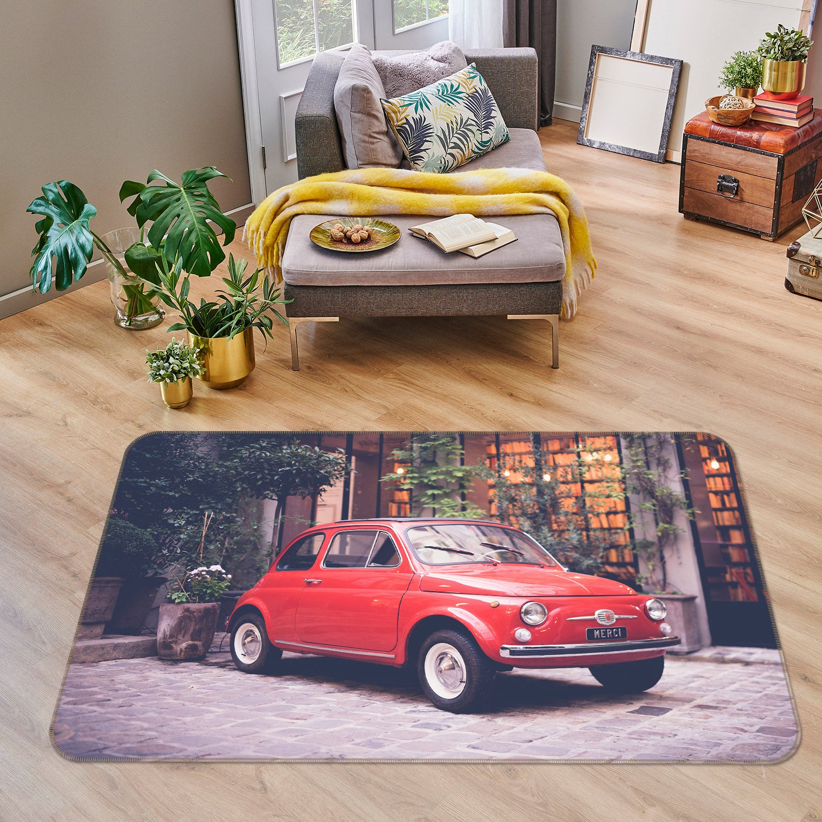 3D Red Car 68047 Vehicle Non Slip Rug Mat