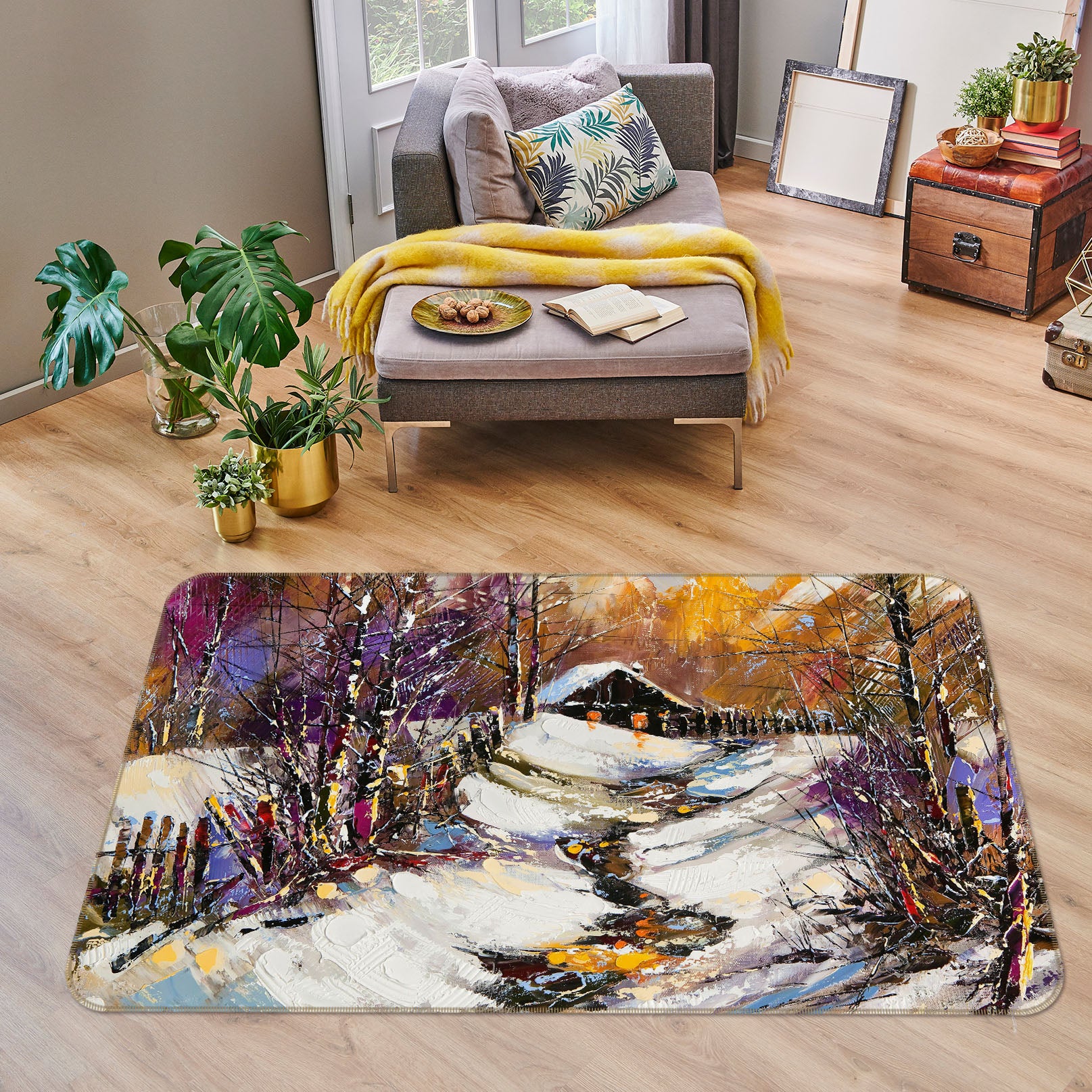 3D Snowfield Cottages 35147 Non Slip Rug Mat