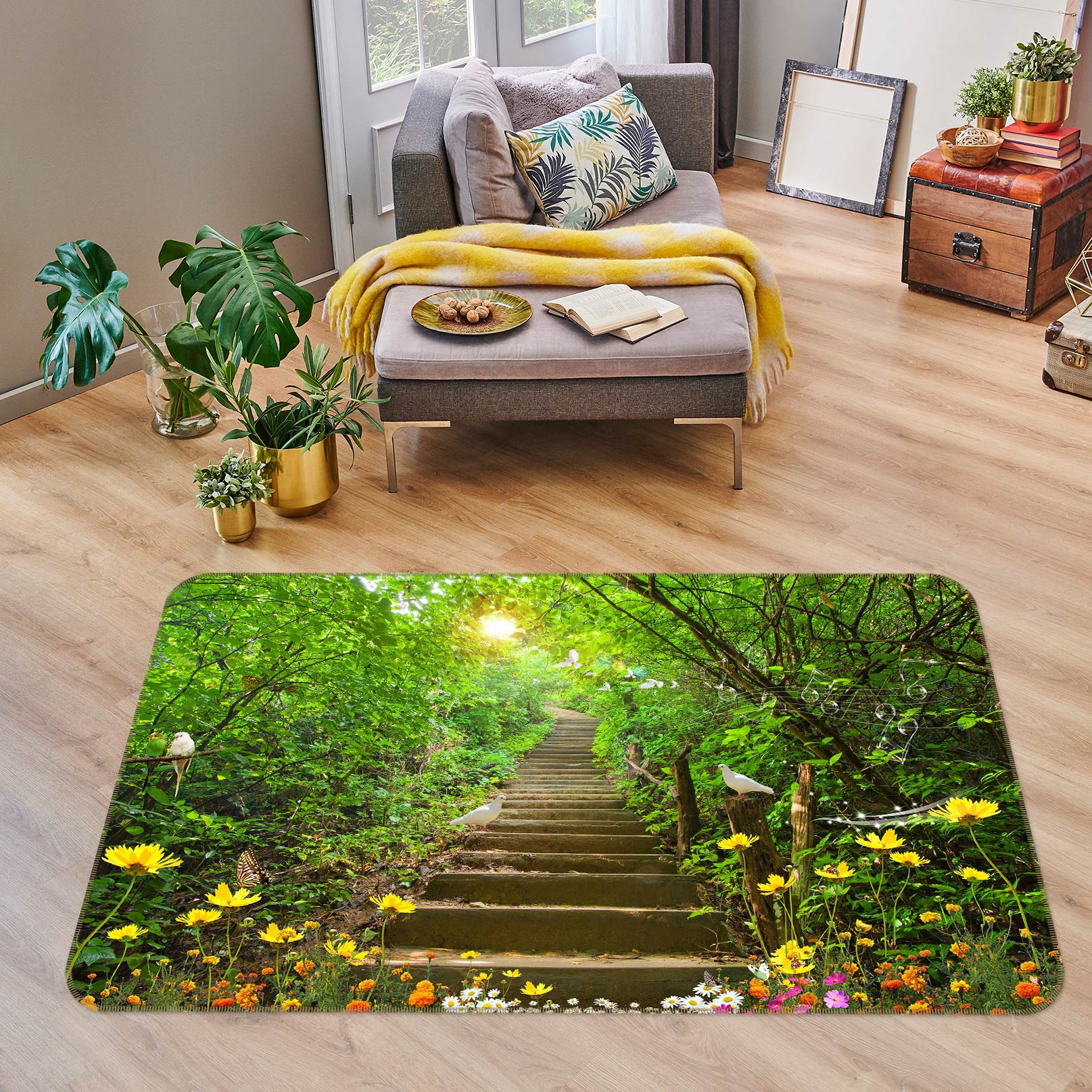 3D Jungle Stairs 77237 Non Slip Rug Mat