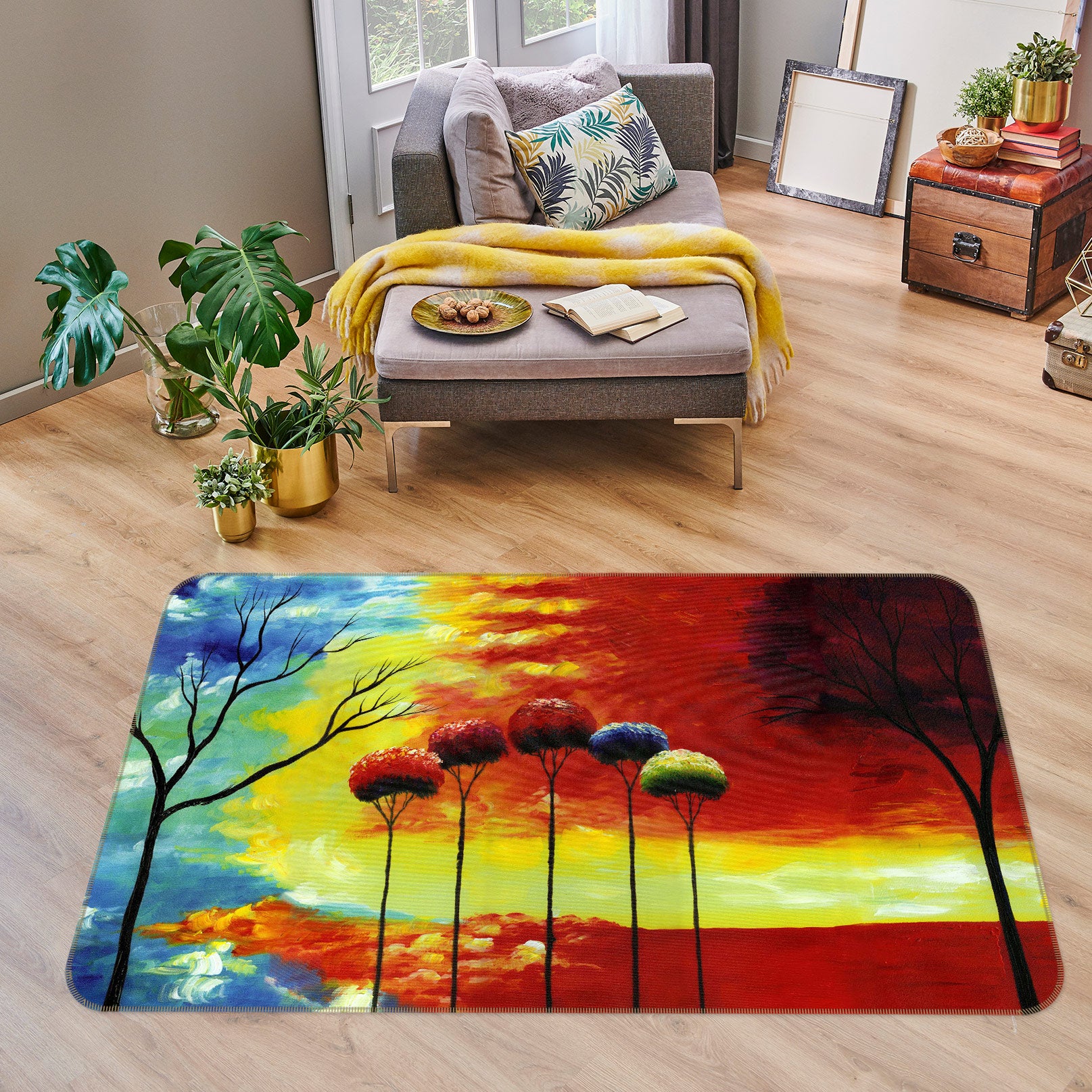 3D Colorful Trees 75282 Non Slip Rug Mat