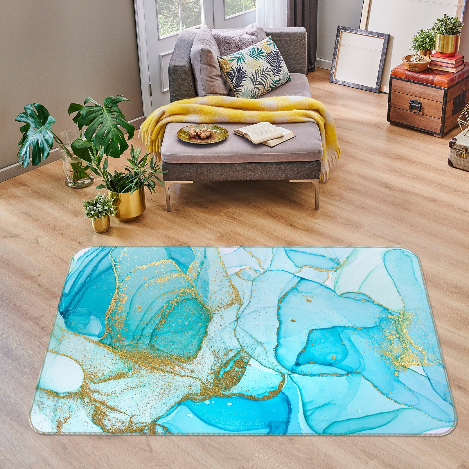 3D Light Blue Pattern 29158 Non Slip Rug Mat