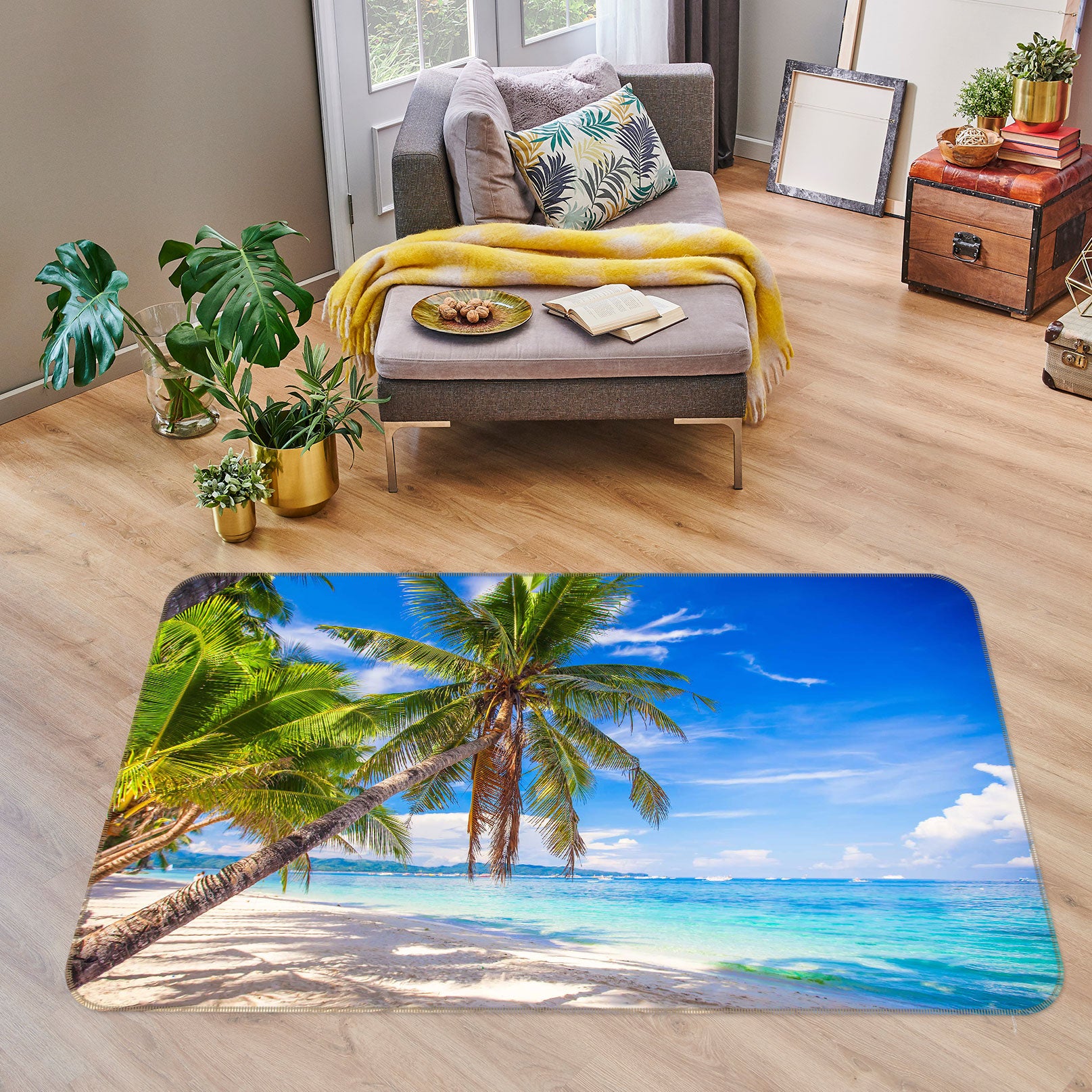 3D Coconut Tree Seaside 77097 Non Slip Rug Mat
