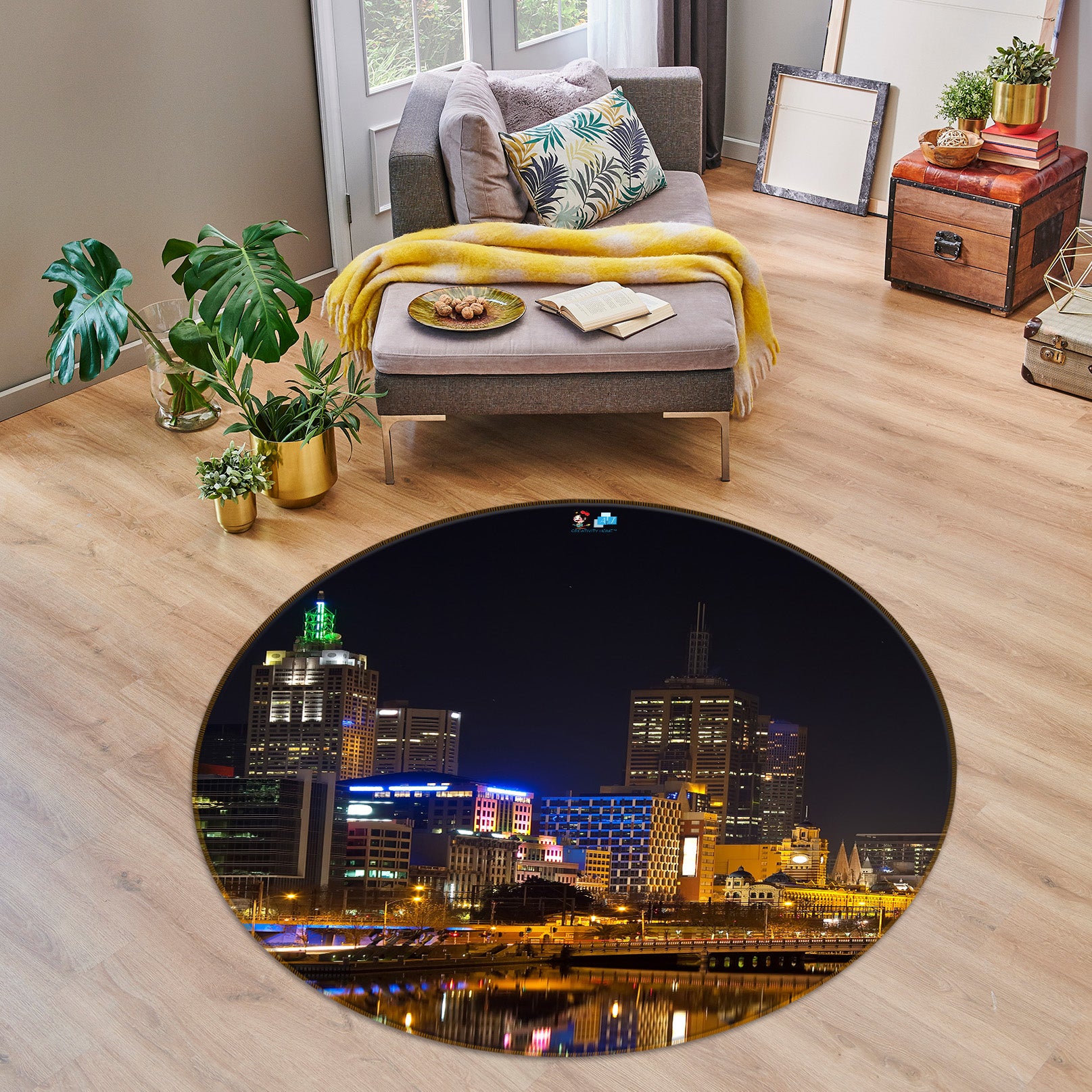 3D Night City Building 74110 Round Non Slip Rug Mat