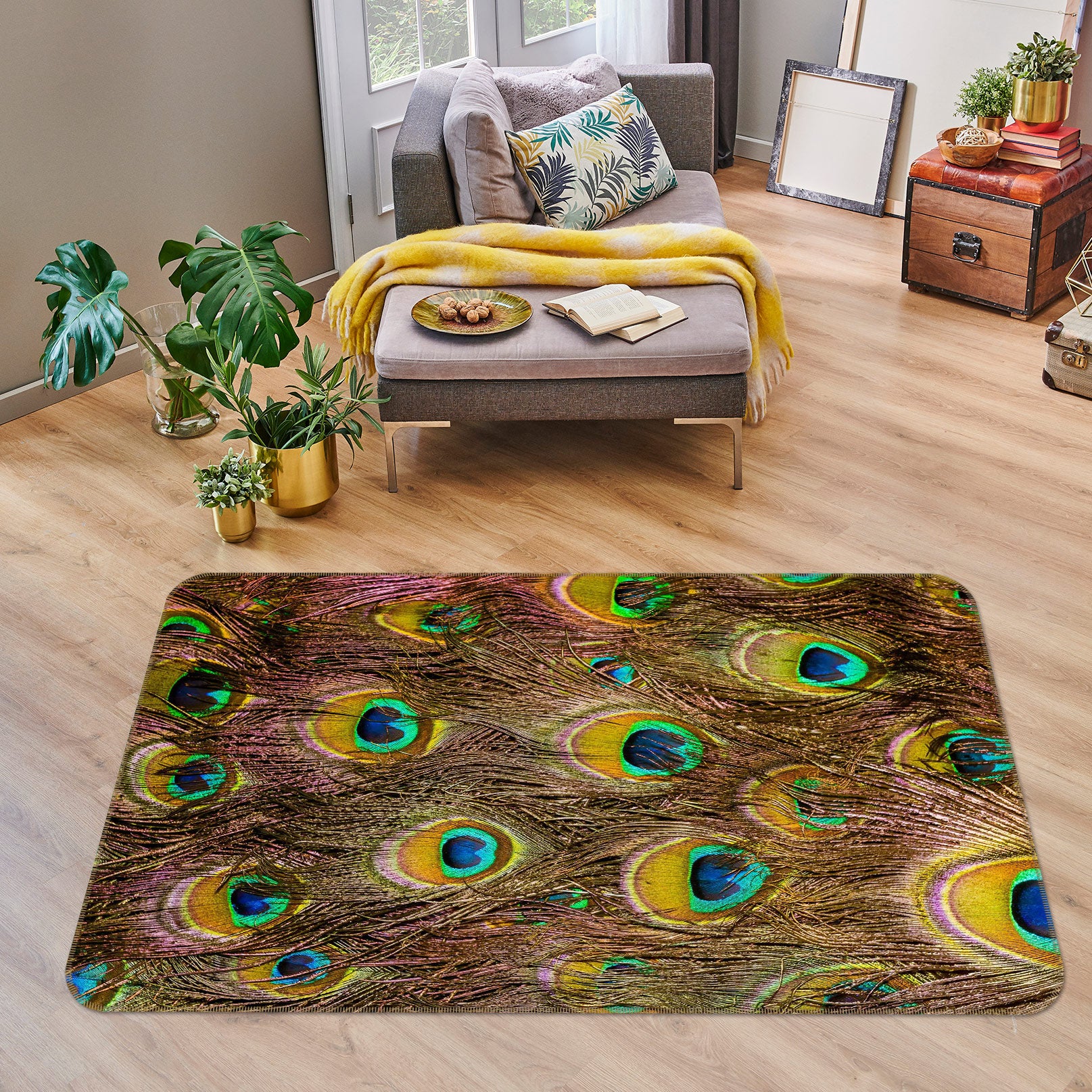 3D Peacock Feather 30016 Non Slip Rug Mat
