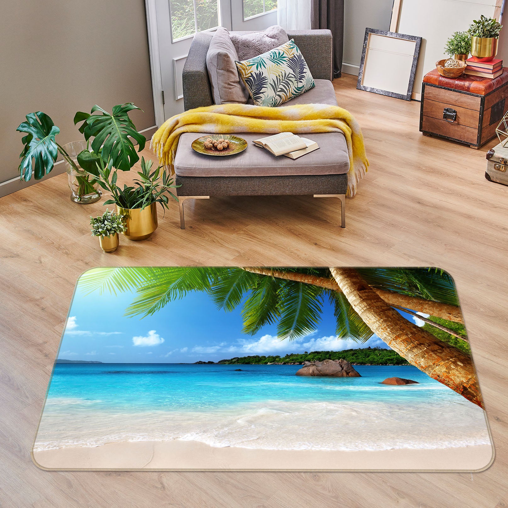 3D Beach Coconut Tree 65079 Non Slip Rug Mat