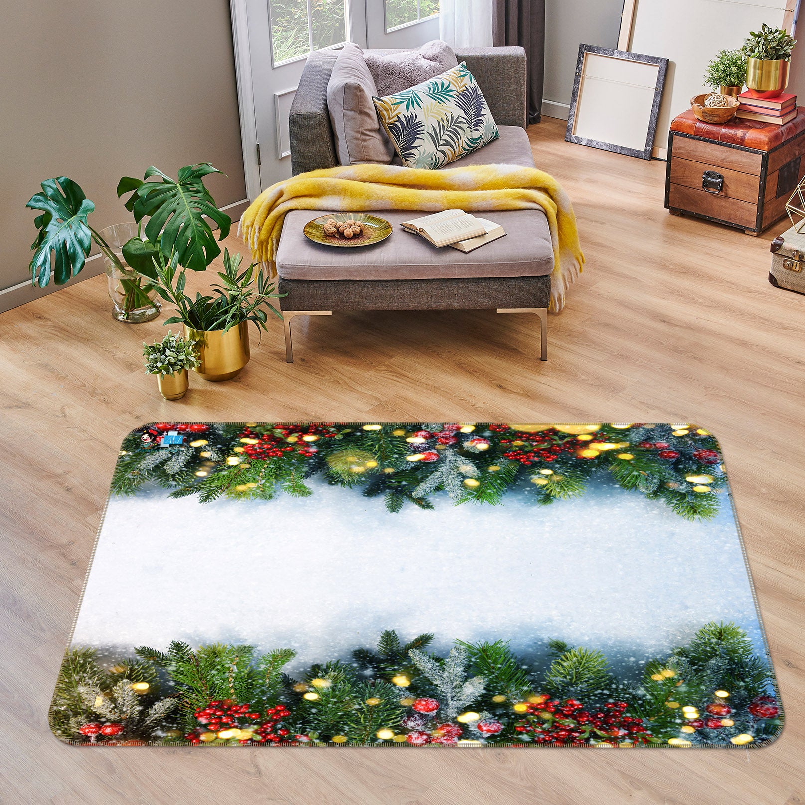 3D Branch Pendant 55083 Christmas Non Slip Rug Mat Xmas