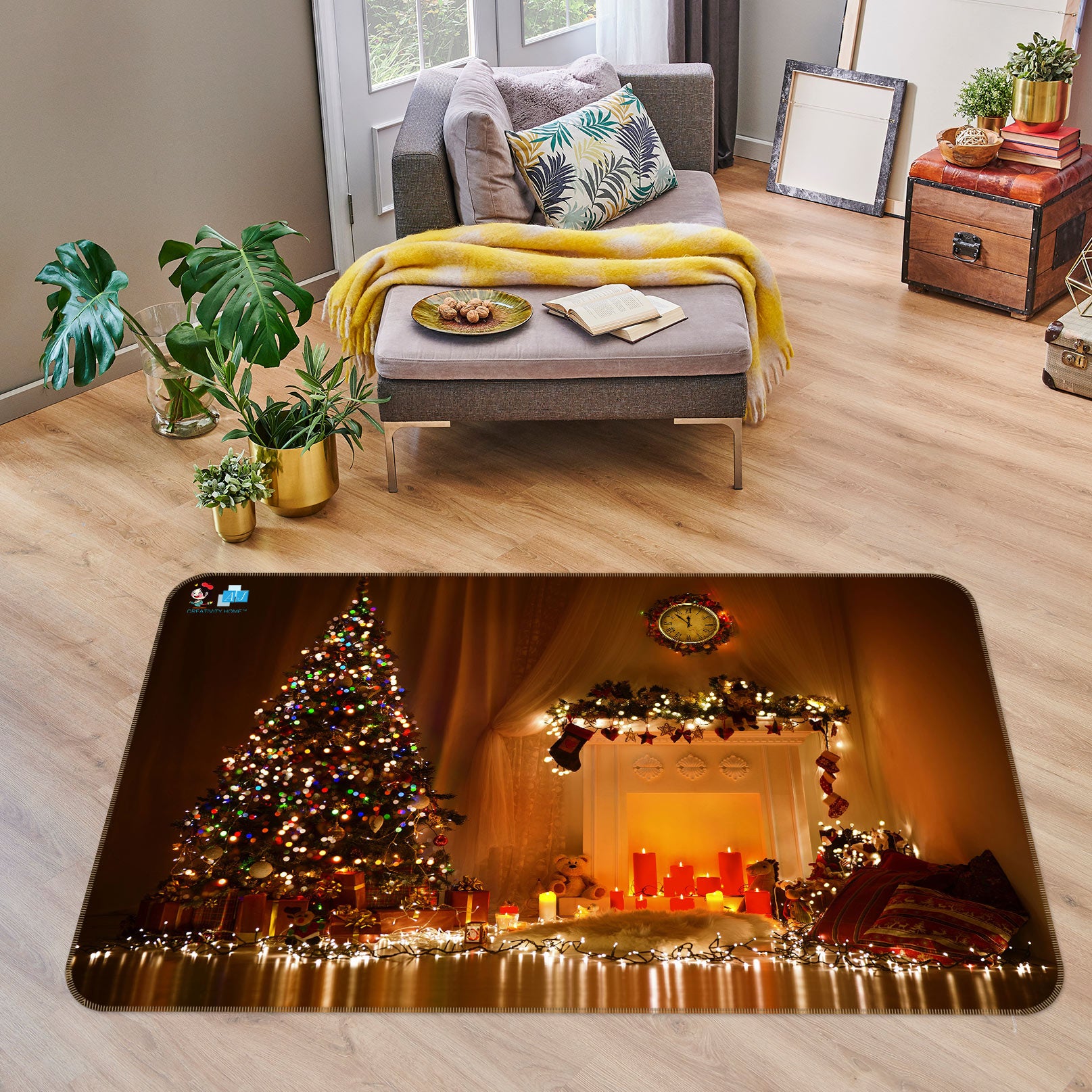 3D Tree String Lights 54221 Christmas Non Slip Rug Mat Xmas