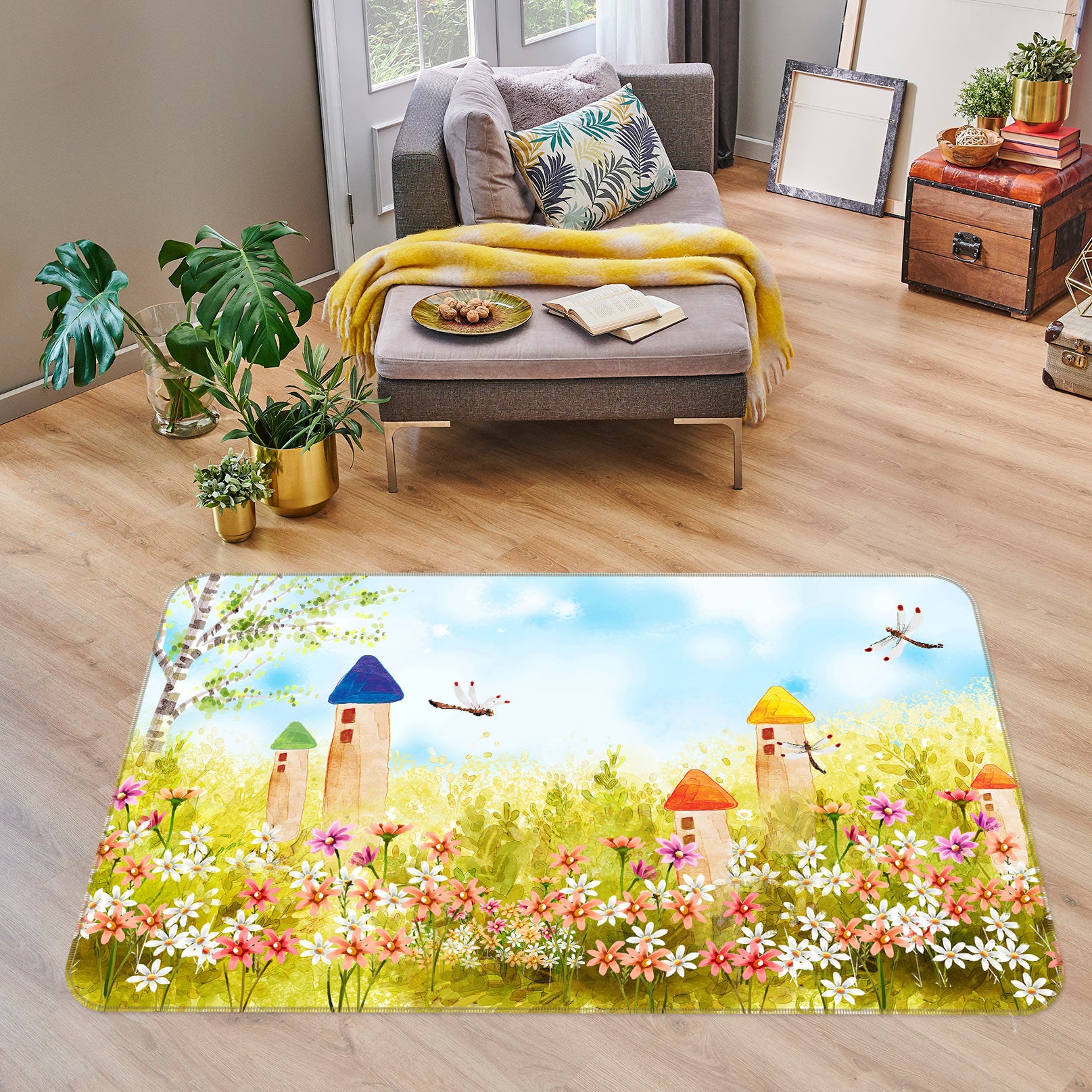 3D Flowery Color House 77017 Non Slip Rug Mat