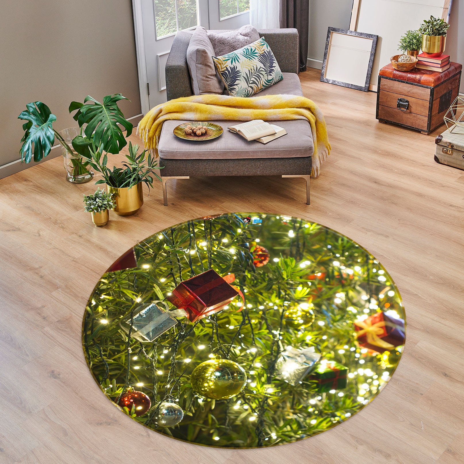 3D Tree Pendant 54056 Christmas Round Non Slip Rug Mat Xmas