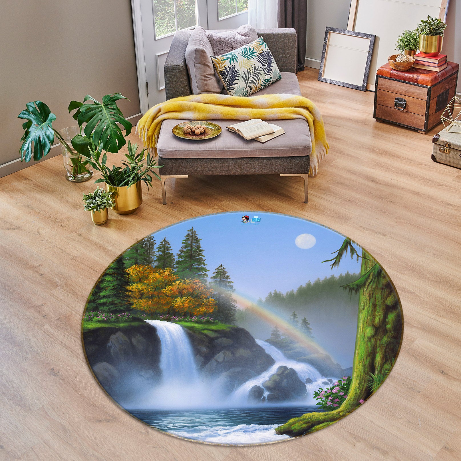 3D Waterfall 83149 Jerry LoFaro Rug Round Non Slip Rug Mat