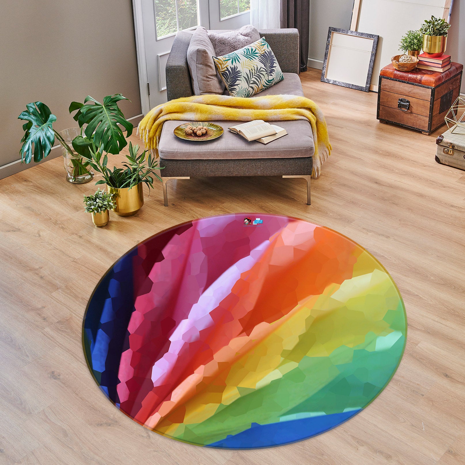 3D Color Feather 191110 Shandra Smith Rug Round Non Slip Rug Mat