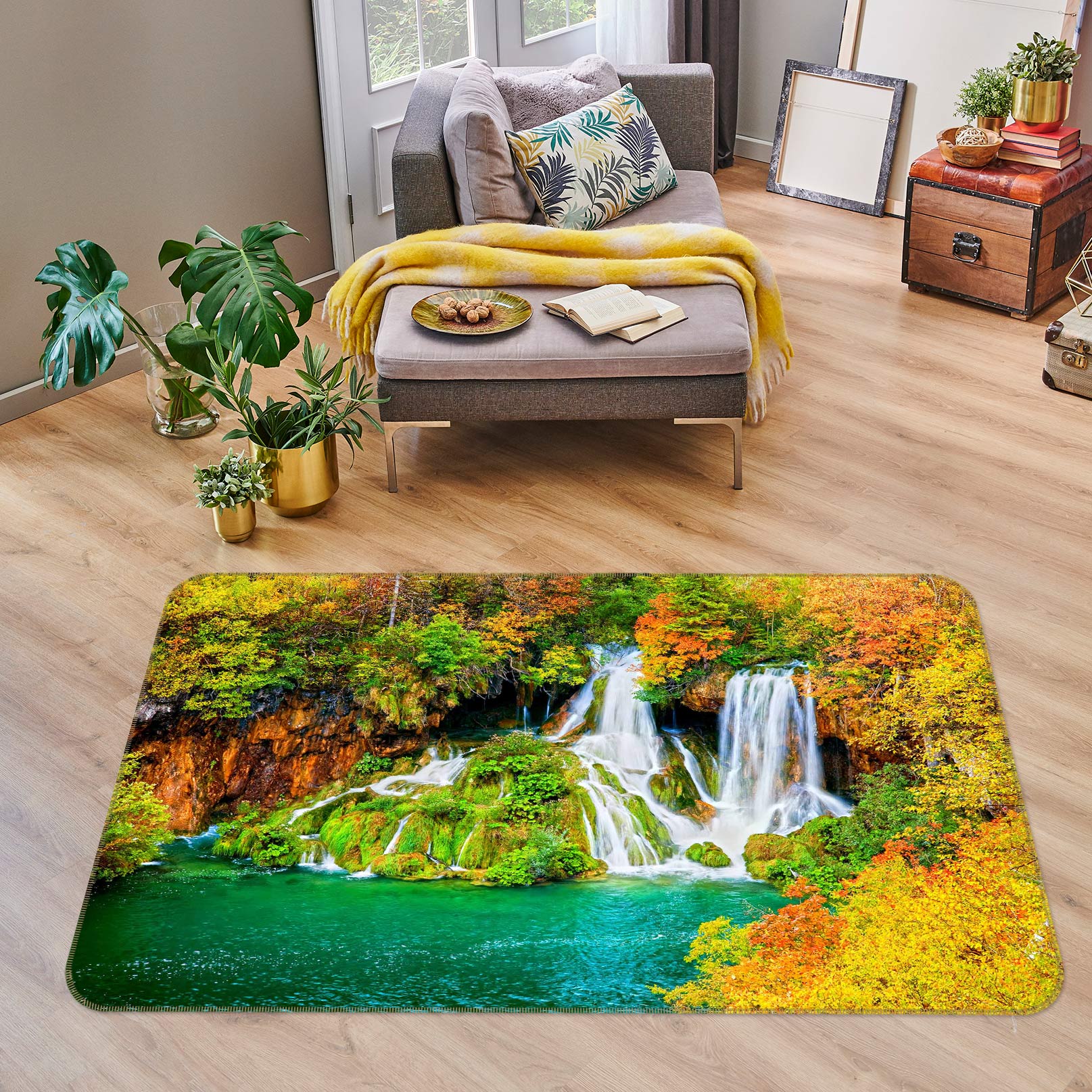 3D Jungle Running Water 76257 Non Slip Rug Mat