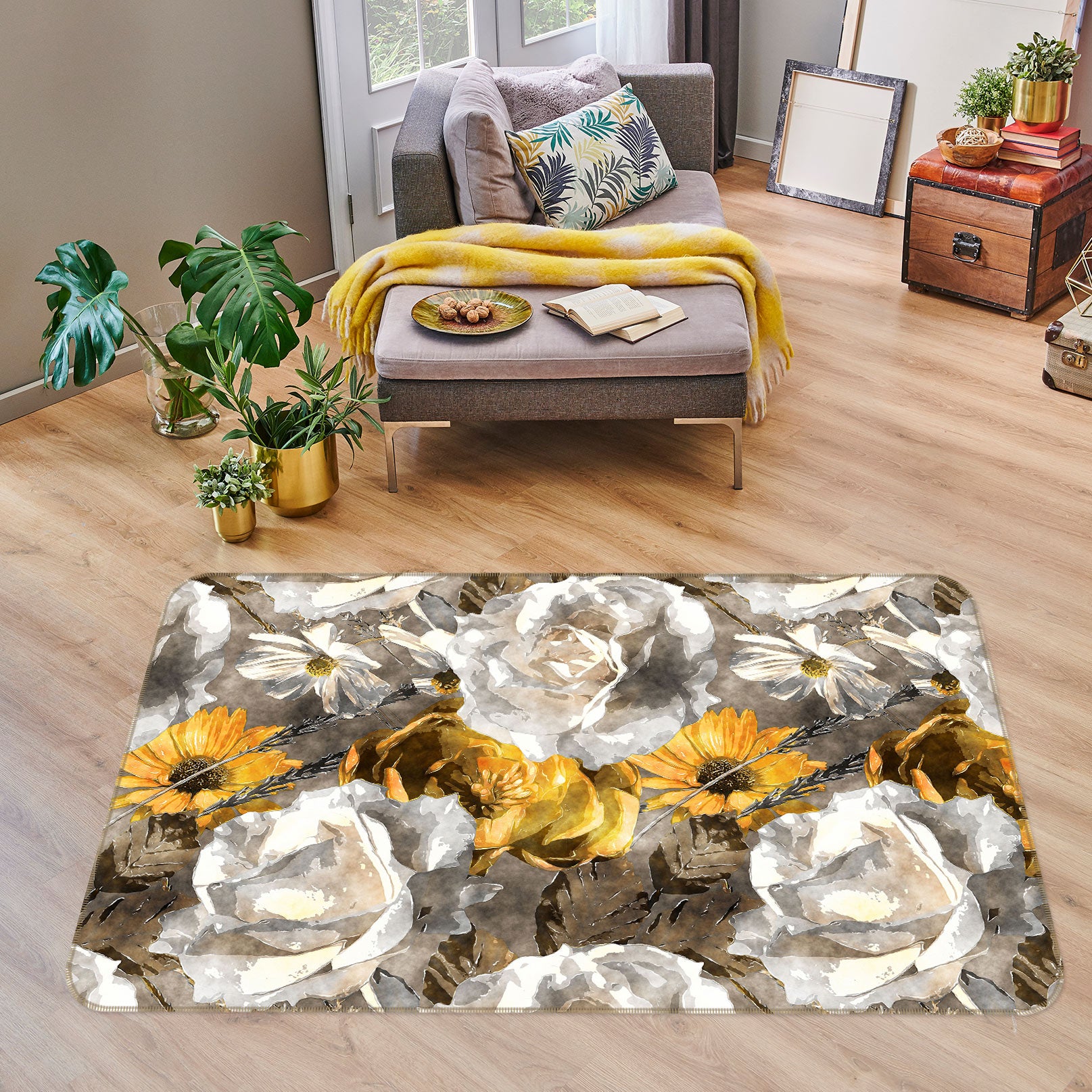 3D Flowers Pattern 33016 Non Slip Rug Mat