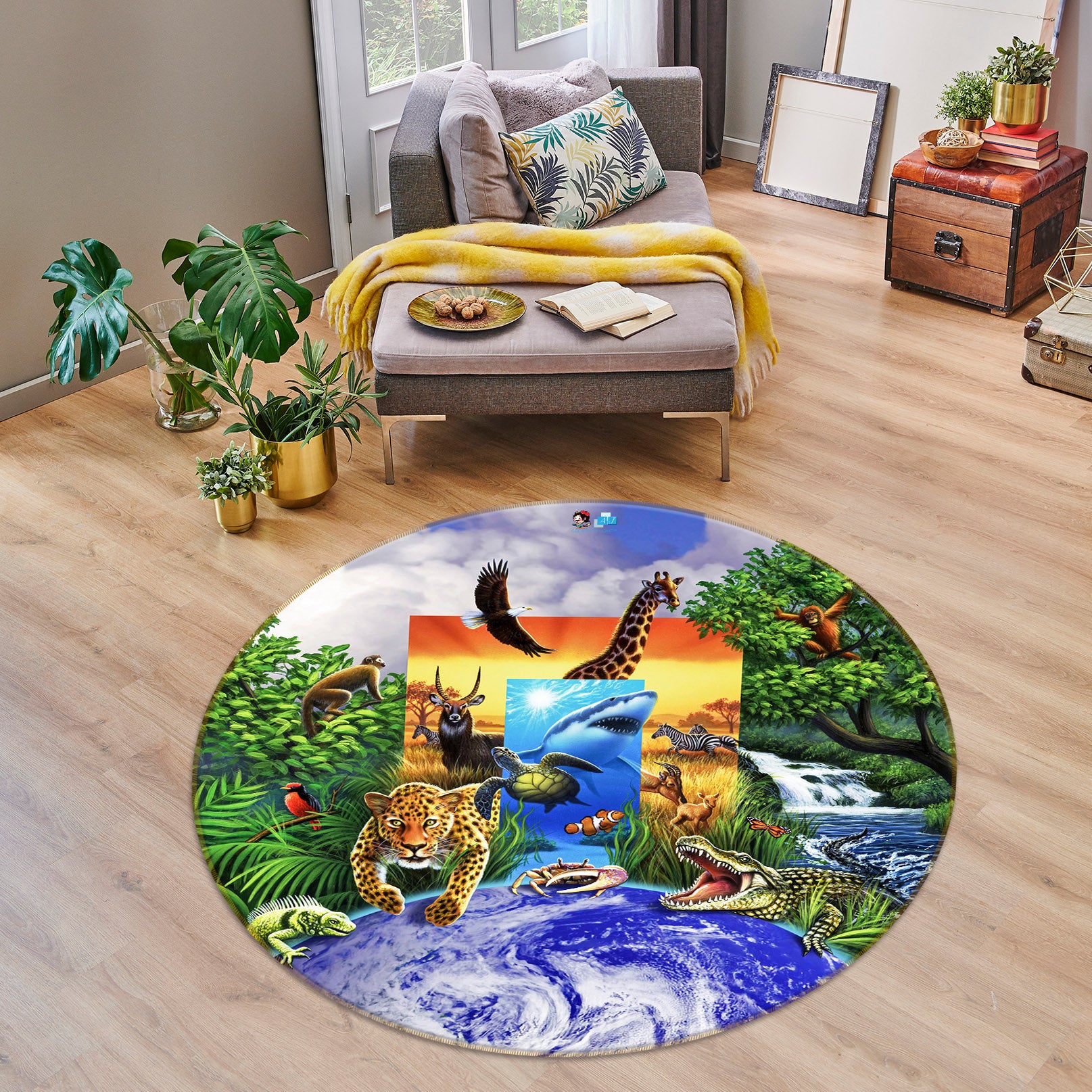 3D Wild World 85155 Jerry LoFaro Rug Round Non Slip Rug Mat