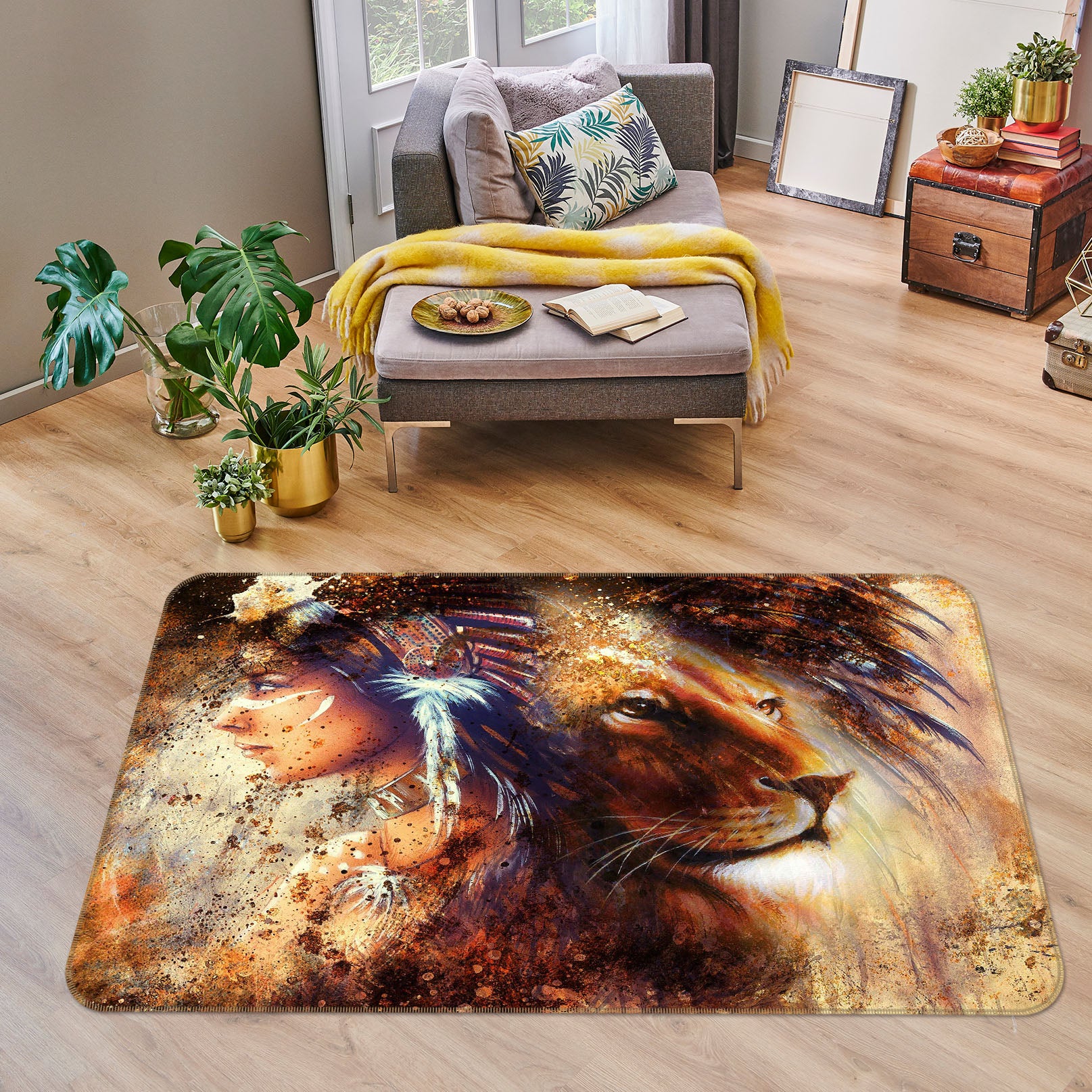 3D Lion Girl 128 Animal Non Slip Rug Mat