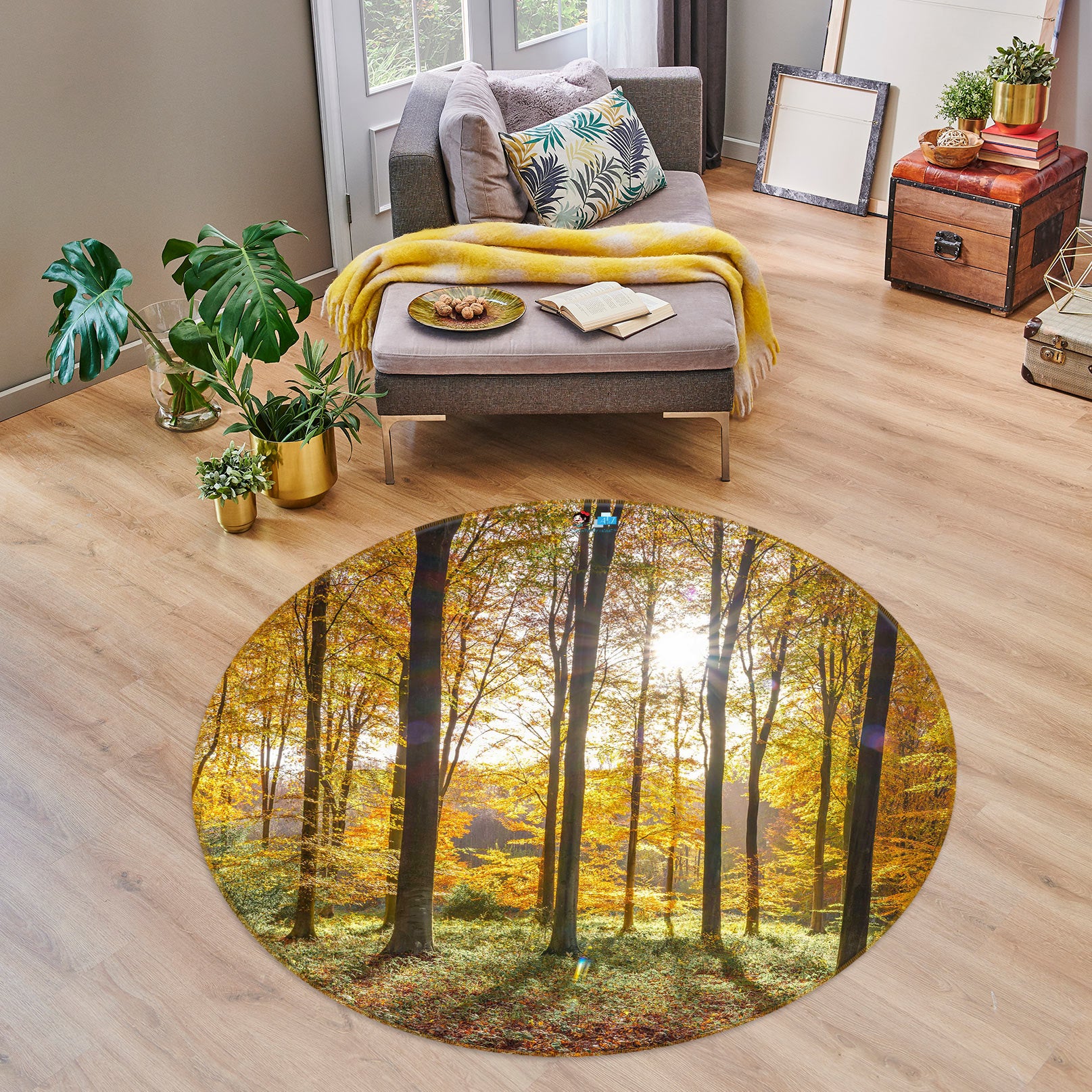 3D Autumn Forest 7576 Assaf Frank Rug Round Non Slip Rug Mat
