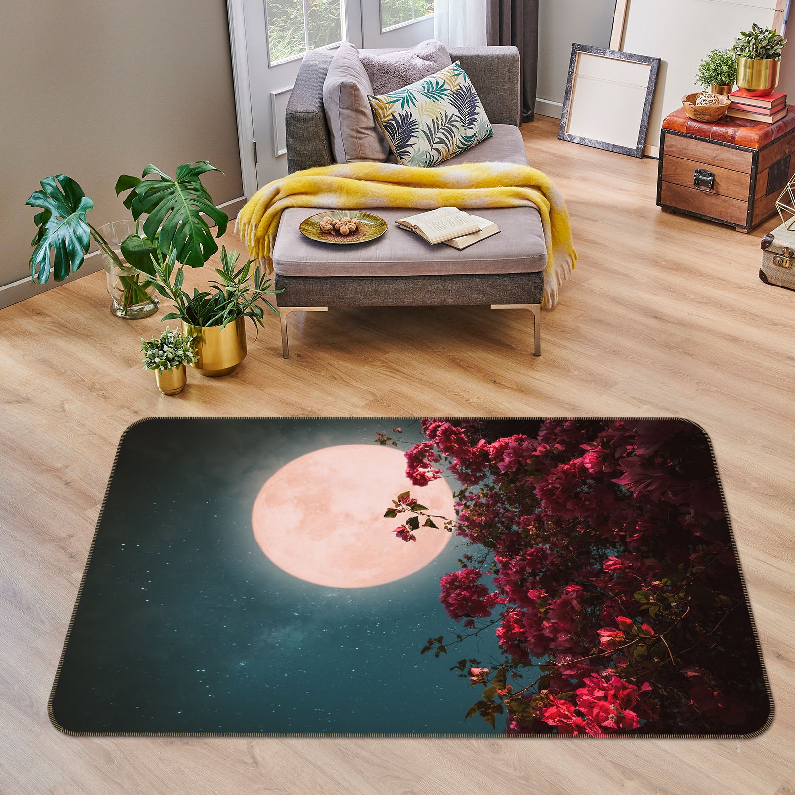 3D Moon Flower Bush 29169 Non Slip Rug Mat