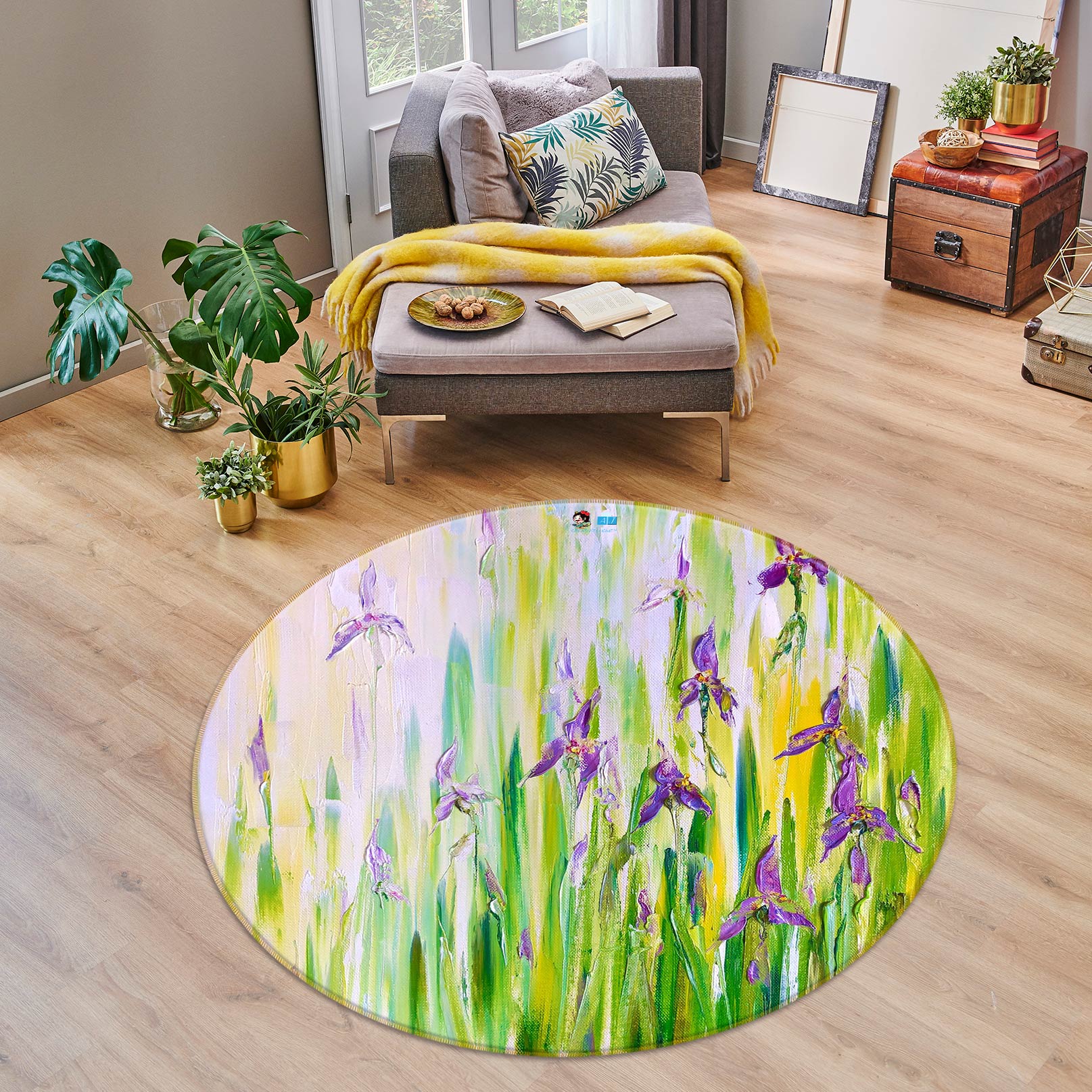 3D Purple Flower 748 Skromova Marina Rug Round Non Slip Rug Mat