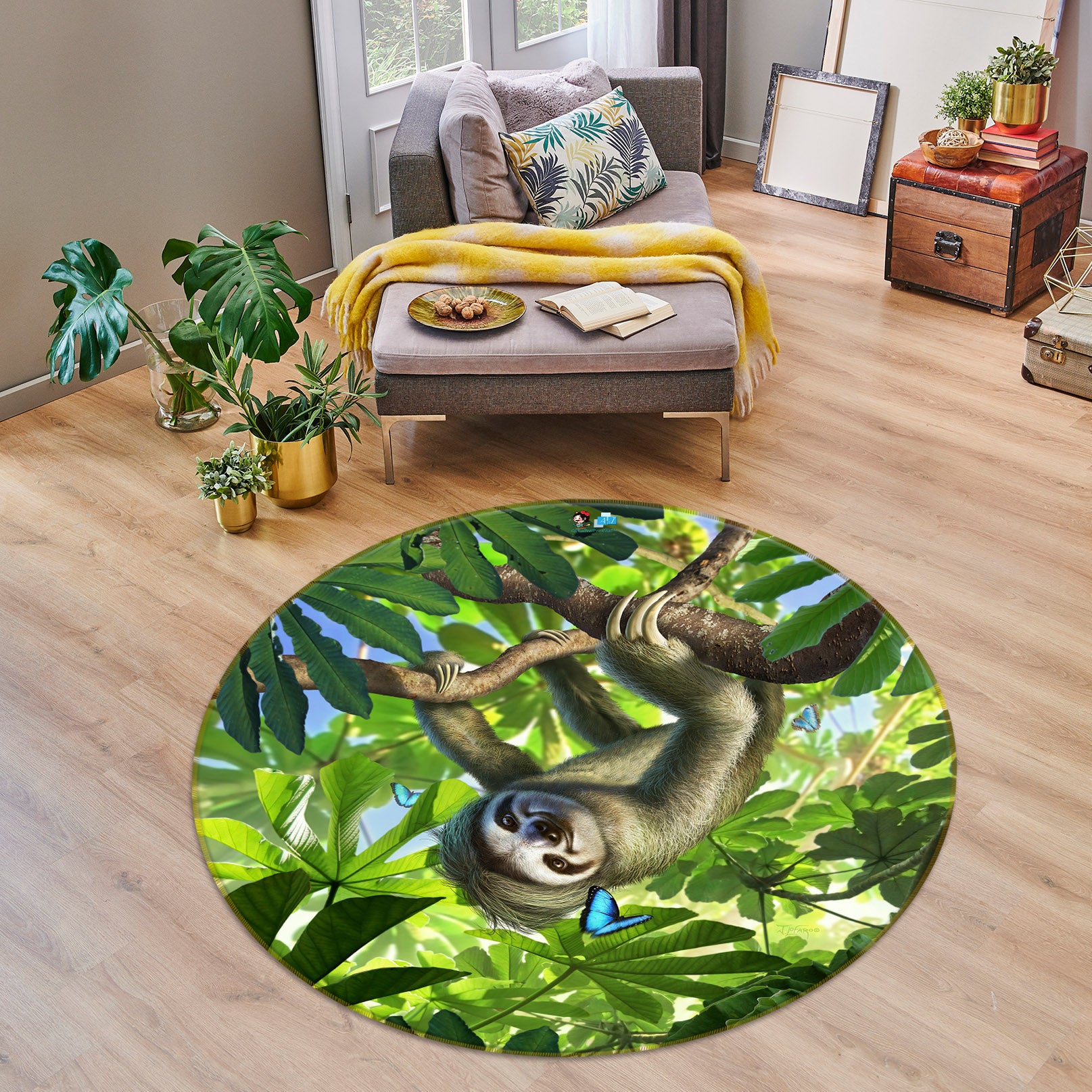3D Sloth 85145 Jerry LoFaro Rug Round Non Slip Rug Mat