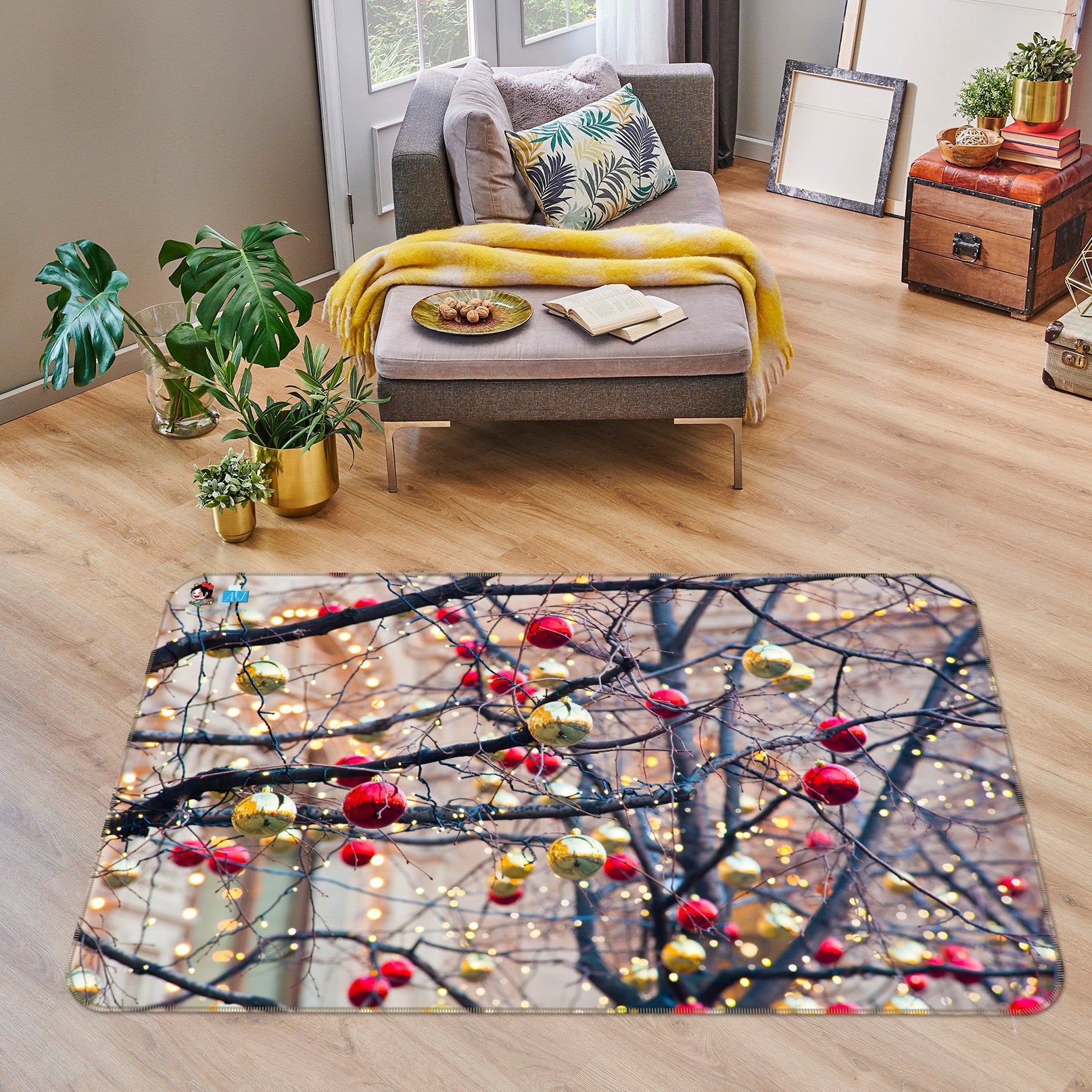3D Dead Branches Ball 55071 Christmas Non Slip Rug Mat Xmas