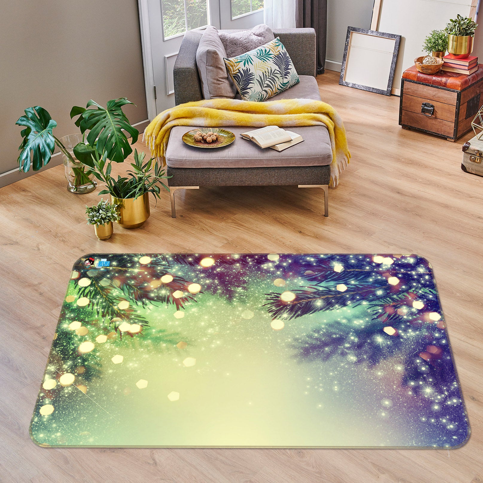 3D Tree Light 55074 Christmas Non Slip Rug Mat Xmas