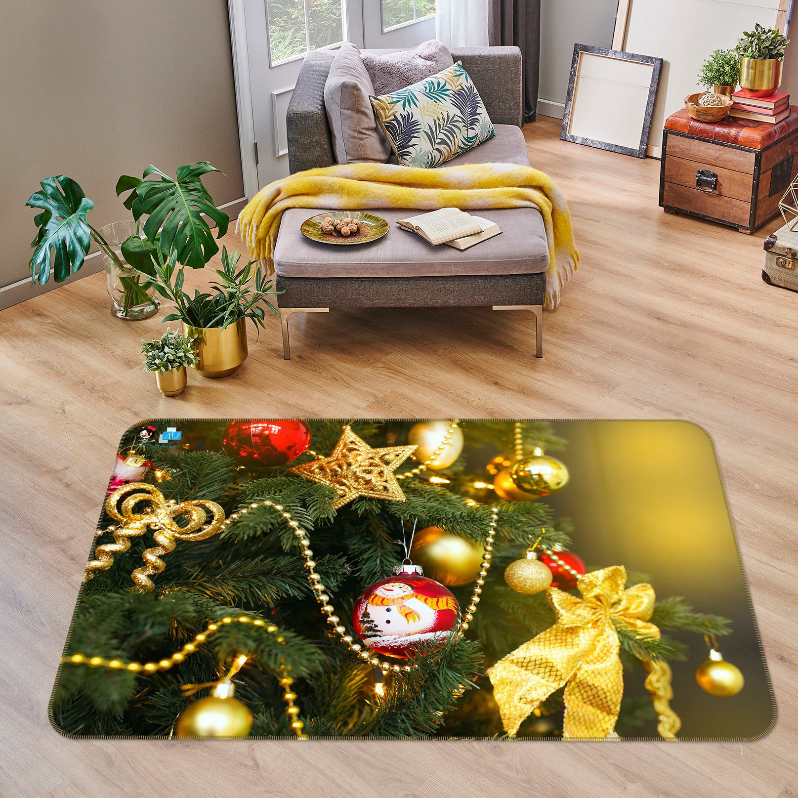 3D Golden Pendant 54238 Christmas Non Slip Rug Mat Xmas