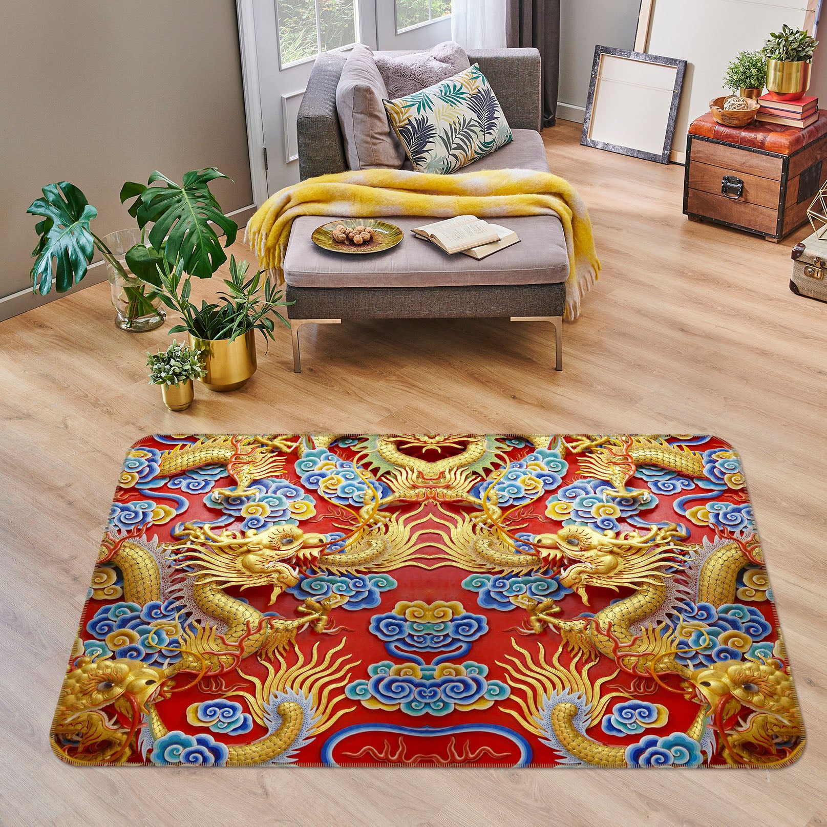 3D Dragon Cloud Pattern 65153 Non Slip Rug Mat