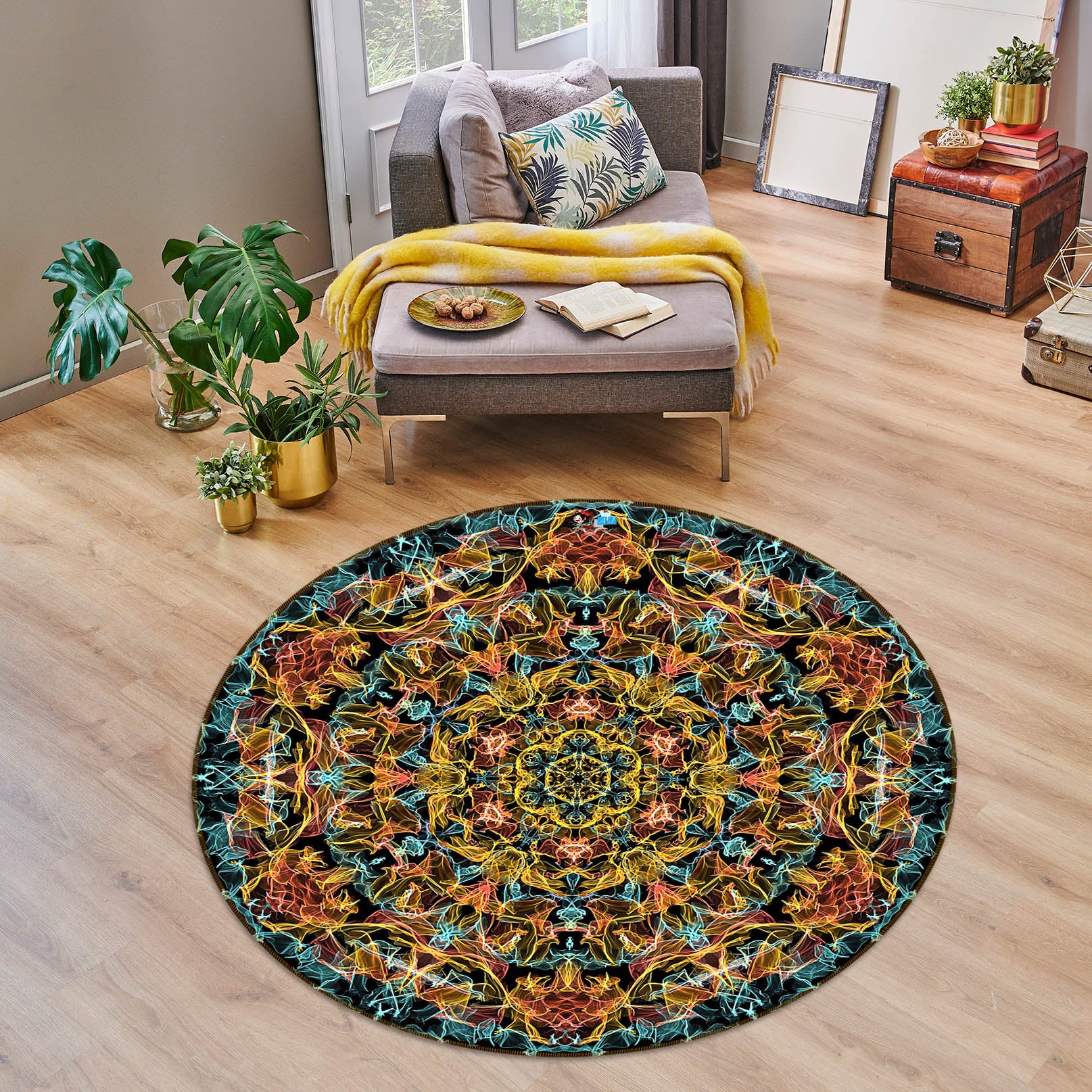 3D Pattern Totem 74275 Round Non Slip Rug Mat