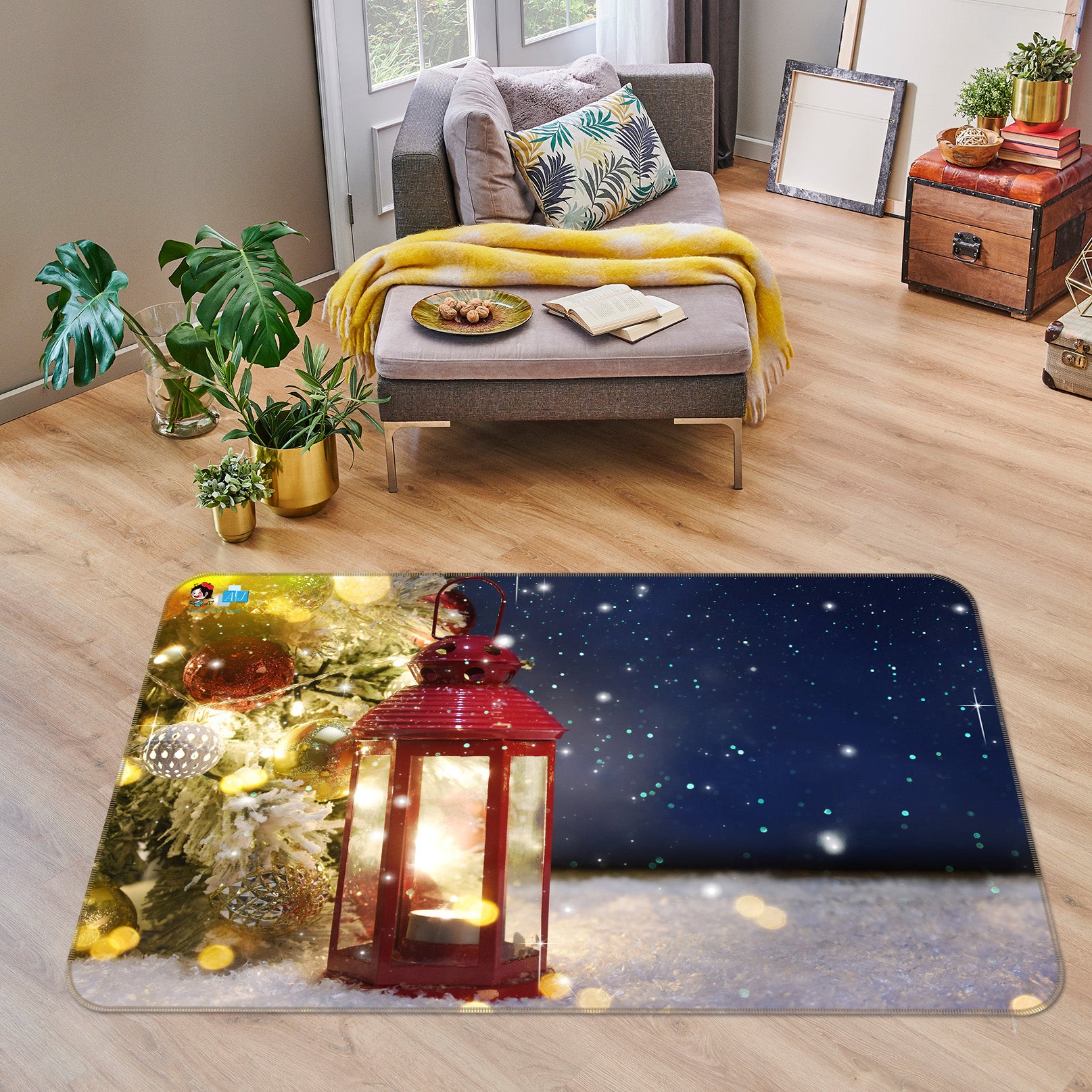 3D Snow Candle 55086 Christmas Non Slip Rug Mat Xmas