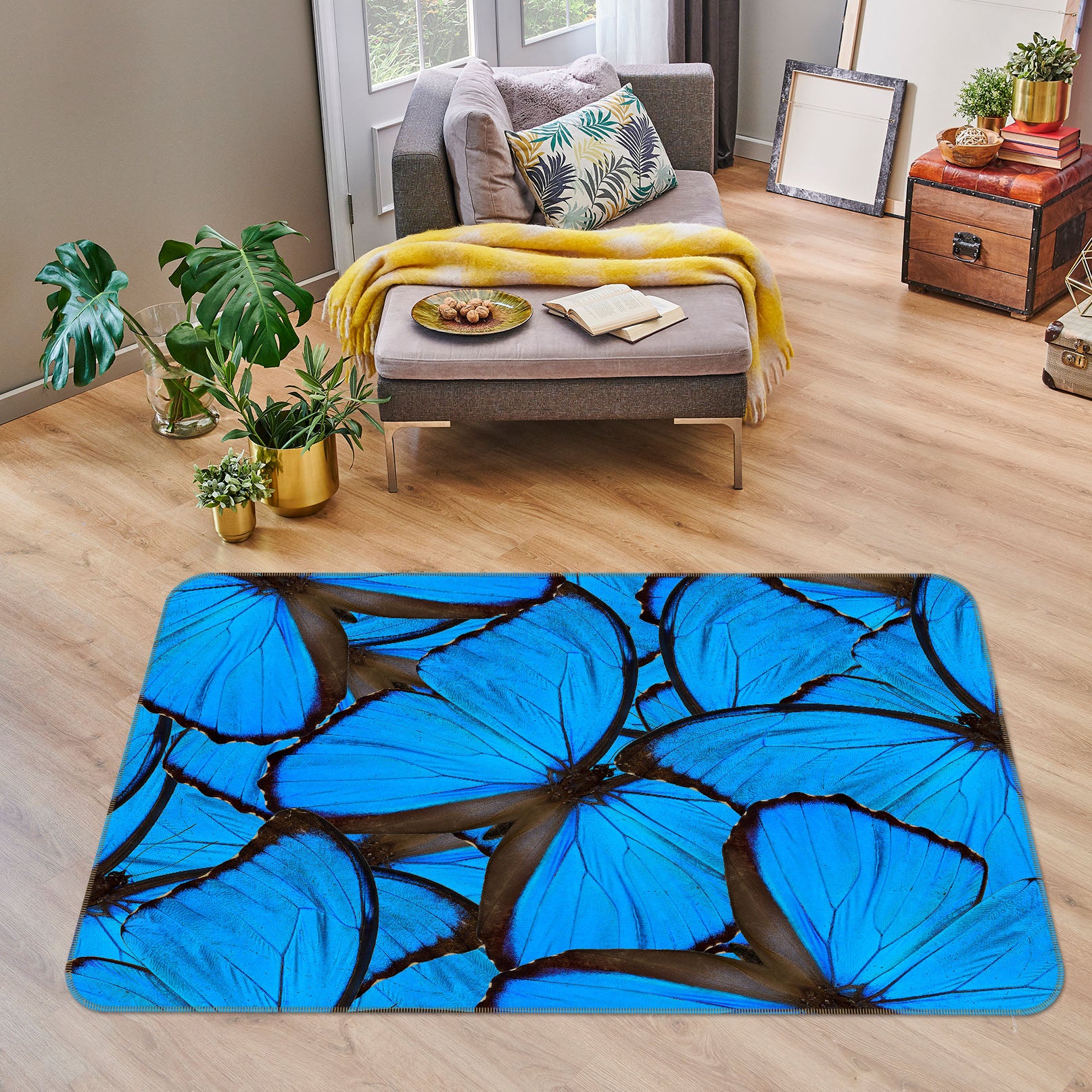 3D Blue Butterfly 35107 Non Slip Rug Mat