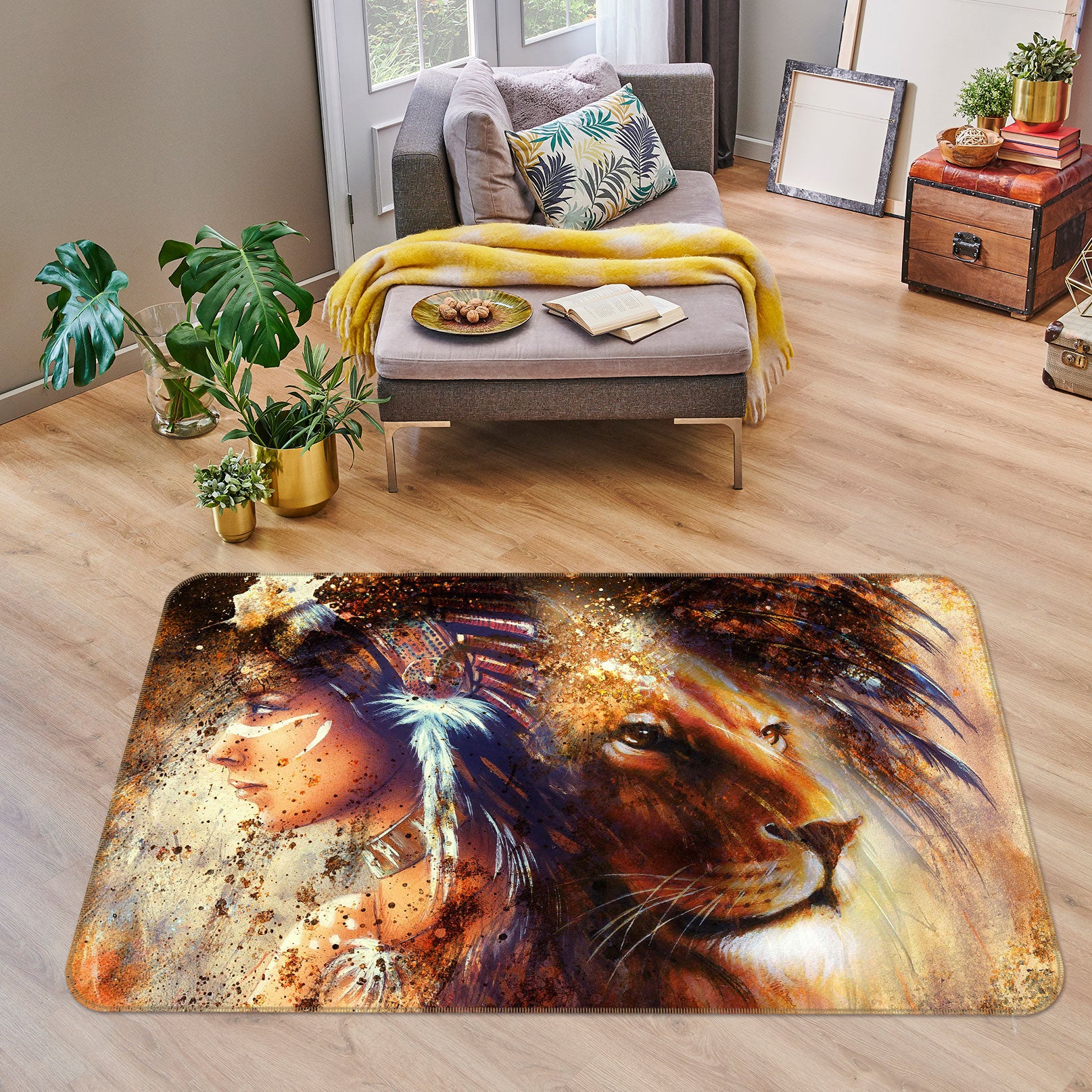 3D Lion Woman 1022 Non Slip Rug Mat