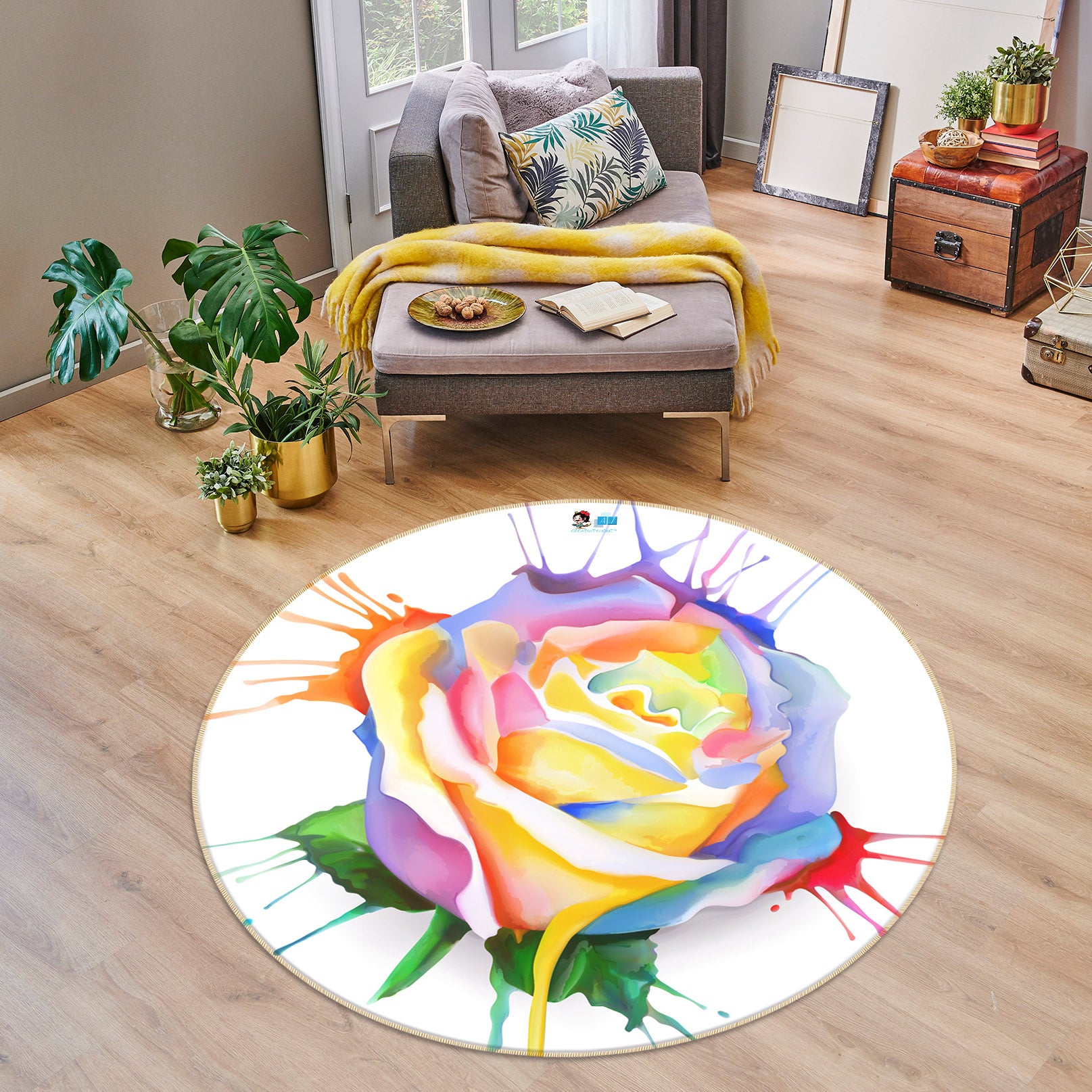 3D Colored Roses 74220 Round Non Slip Rug Mat
