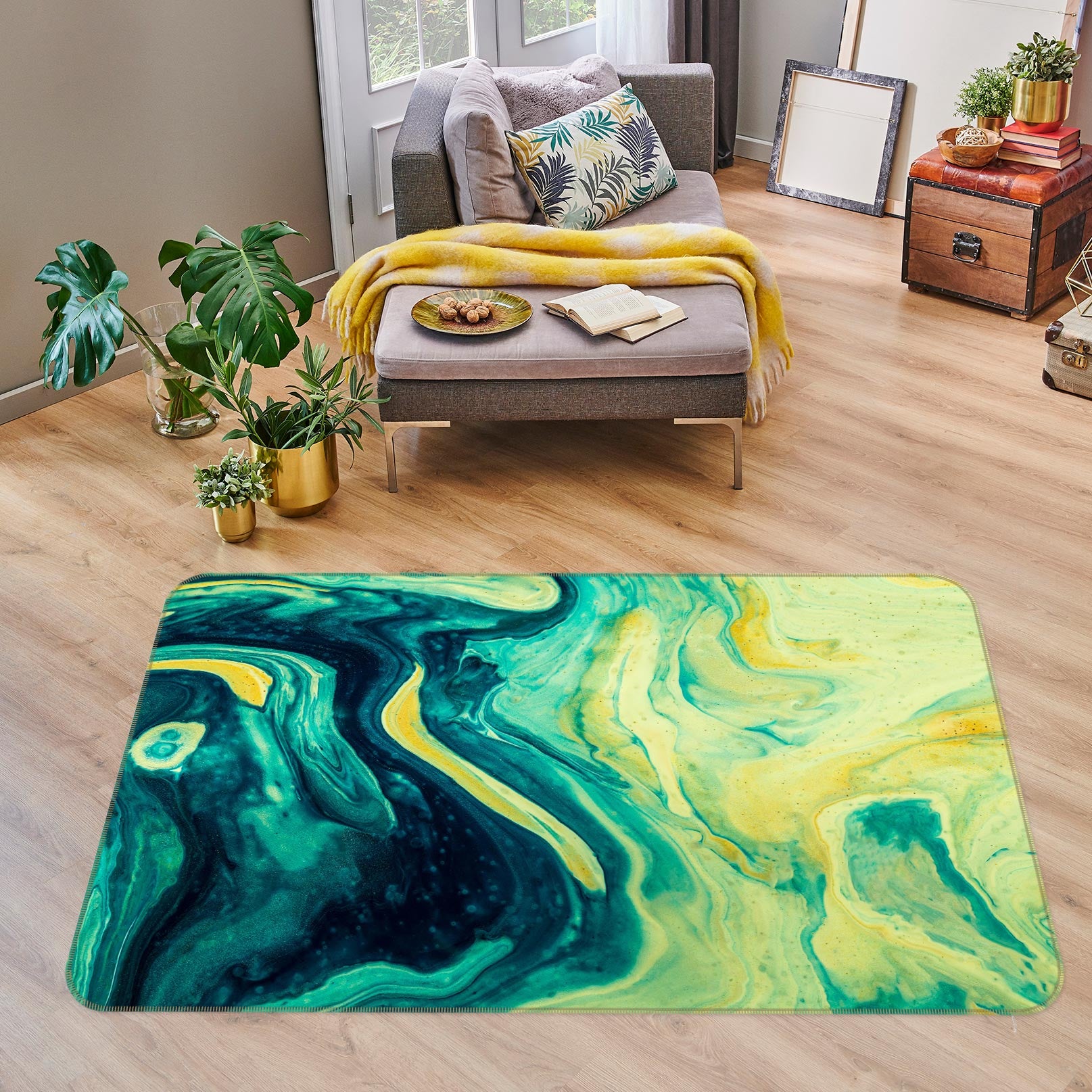 3D Green Lines 30083 Non Slip Rug Mat