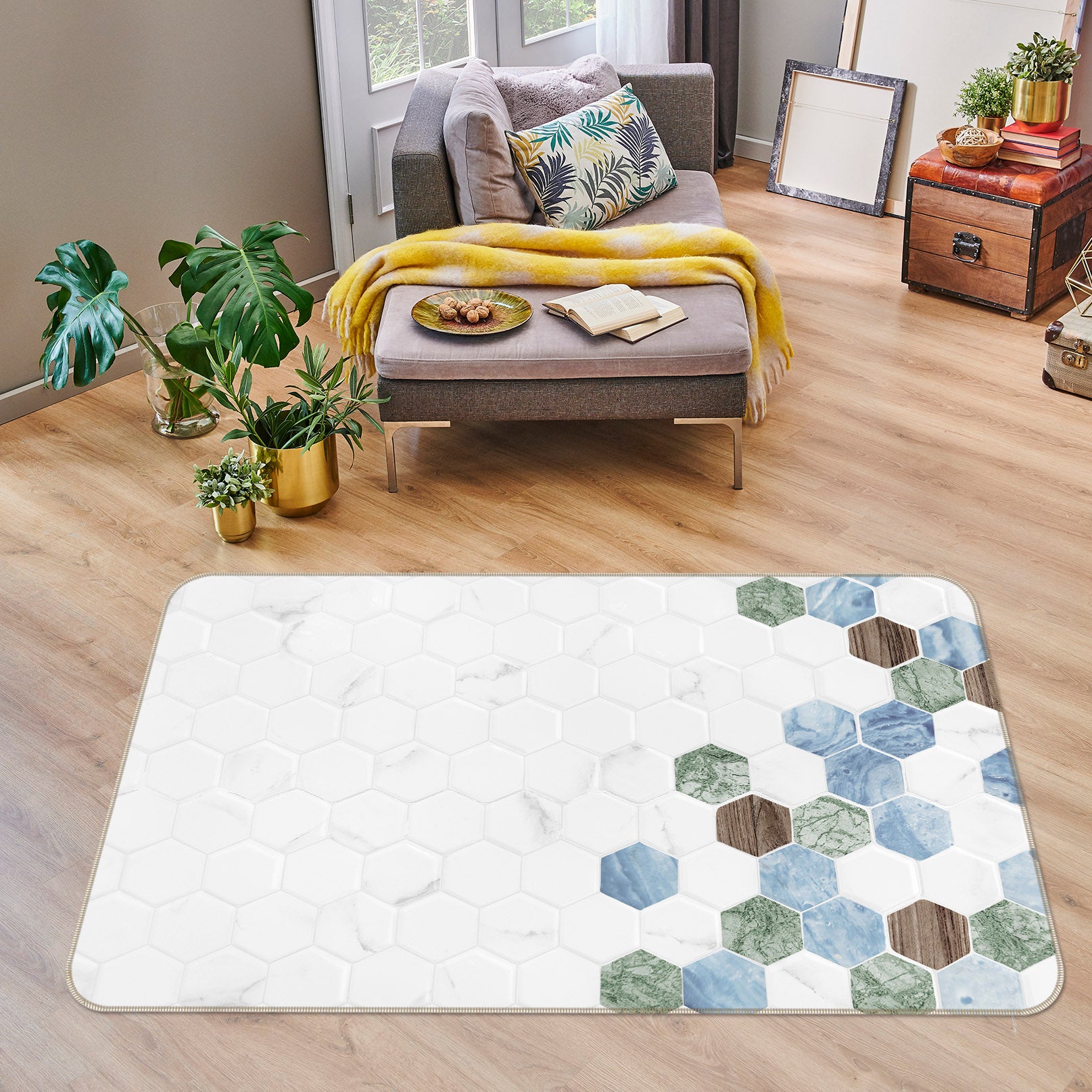 3D Hexagonal Brick Pattern 31106 Non Slip Rug Mat