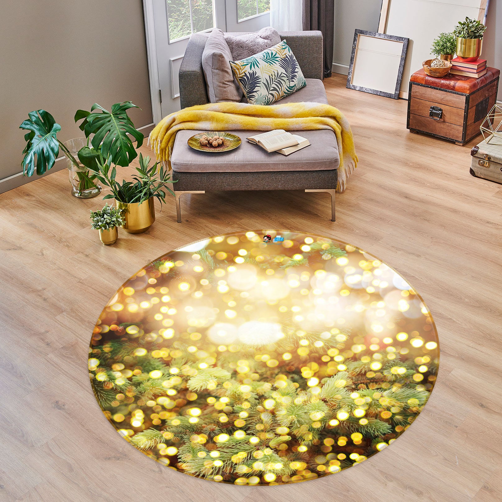 3D Aperture 54021 Christmas Round Non Slip Rug Mat Xmas