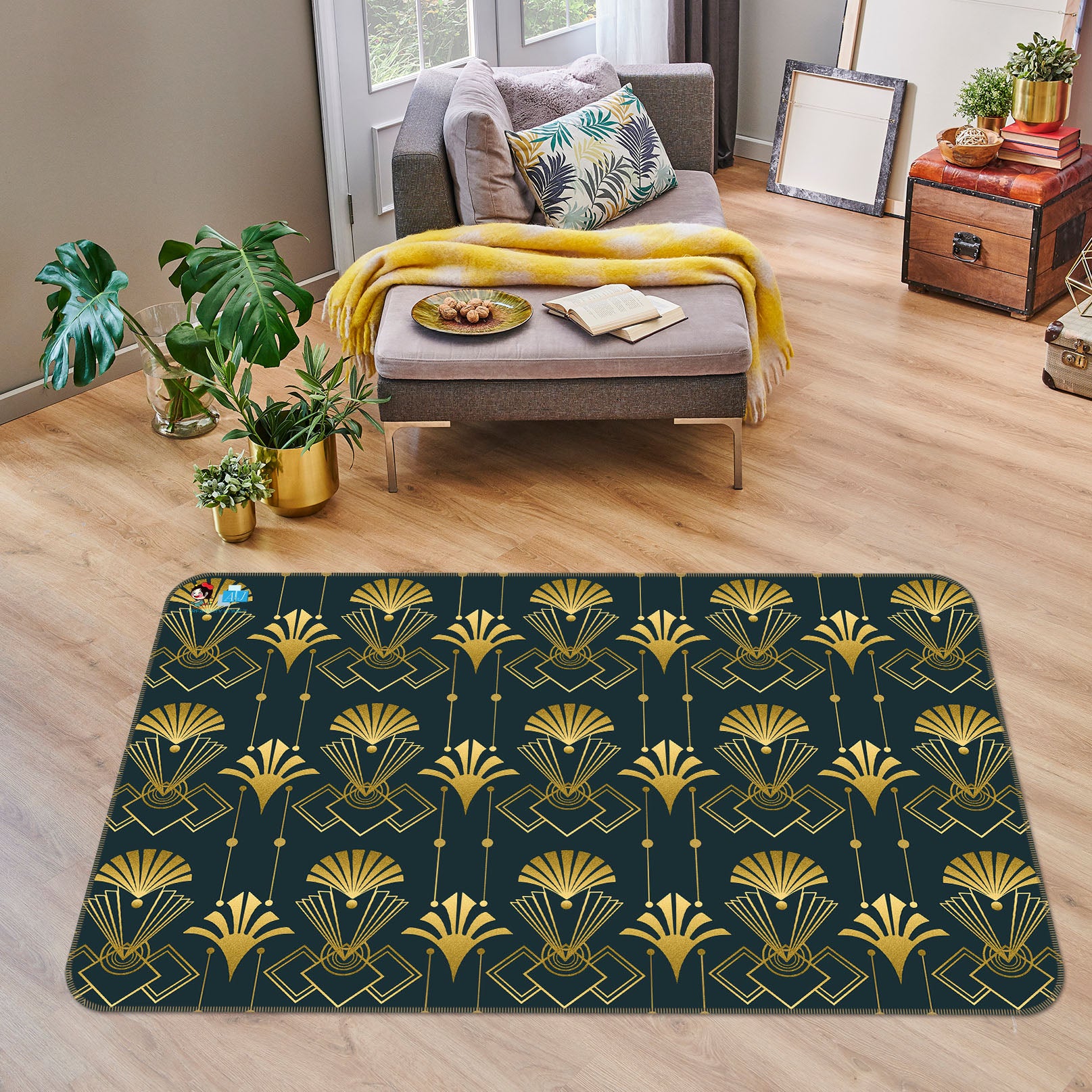 3D Golden Fan Pattern 83007 Andrea haase Rug Non Slip Rug Mat