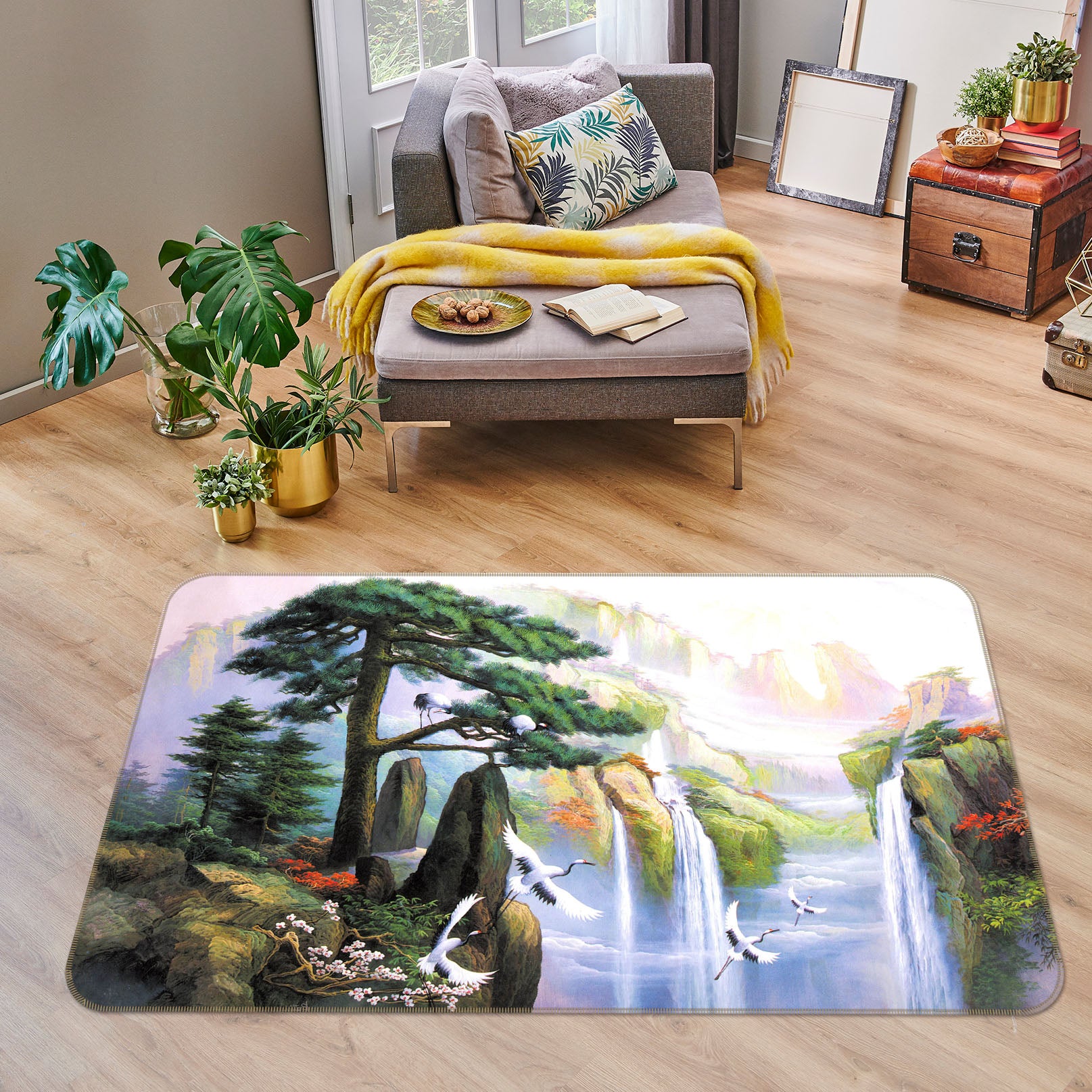3D Mountain Tree Waterfall 33166 Non Slip Rug Mat