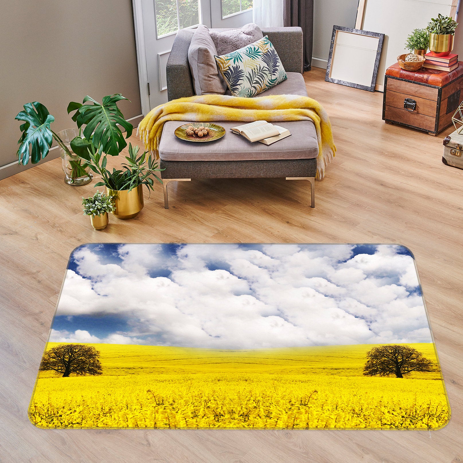 3D Golden Yellow Flowers 75142 Non Slip Rug Mat