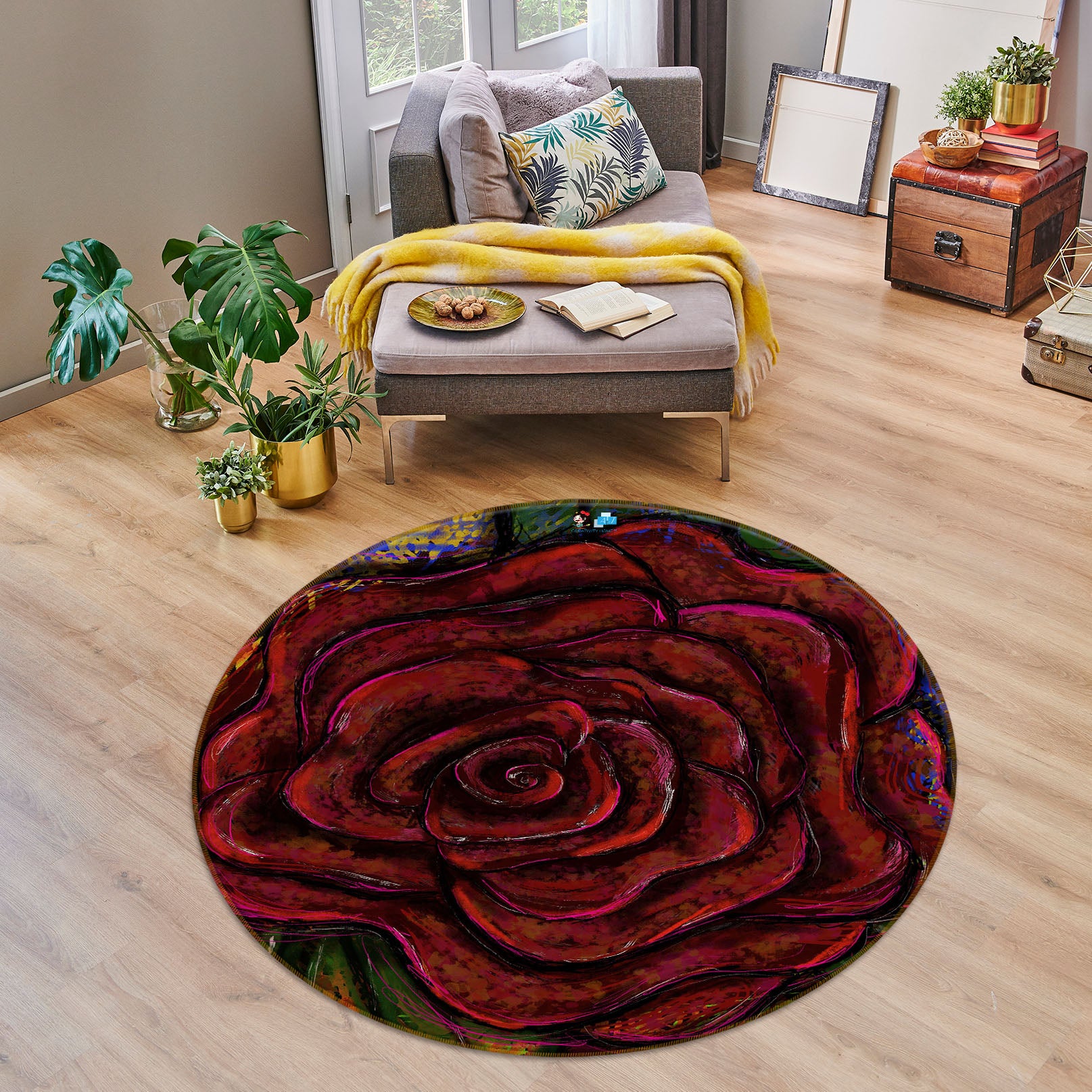 3D Red Rose 8232 Jacqueline Reynoso Rug Round Non Slip Rug Mat