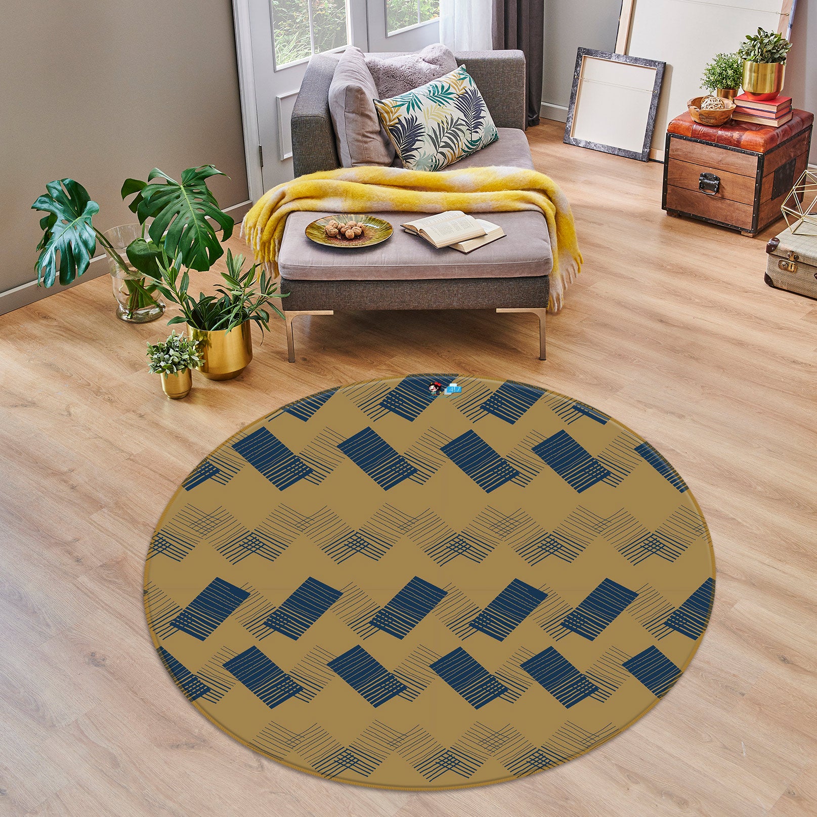 3D Square Pattern 98100 Kasumi Loffler Rug Round Non Slip Rug Mat