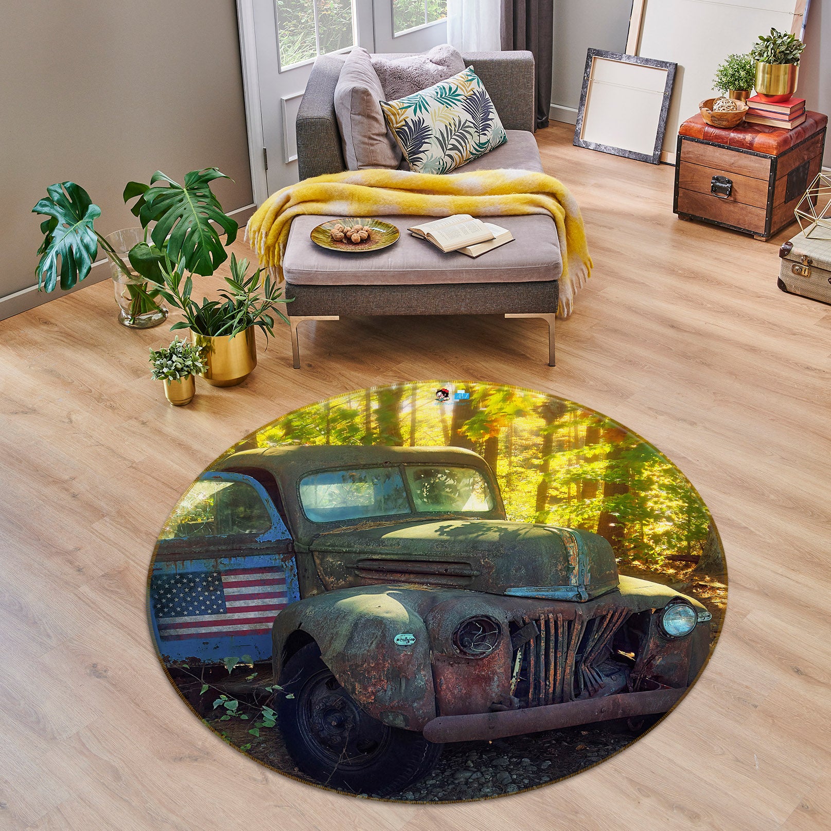 3D Scrap Car 85129 Jerry LoFaro Rug Round Non Slip Rug Mat