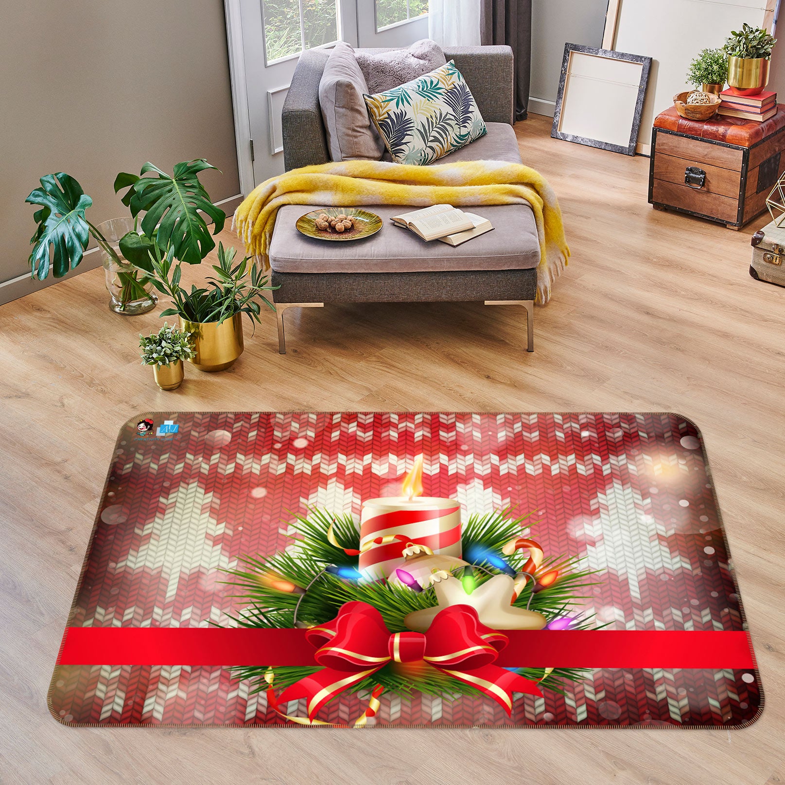 3D Candle Bow 54222 Christmas Non Slip Rug Mat Xmas