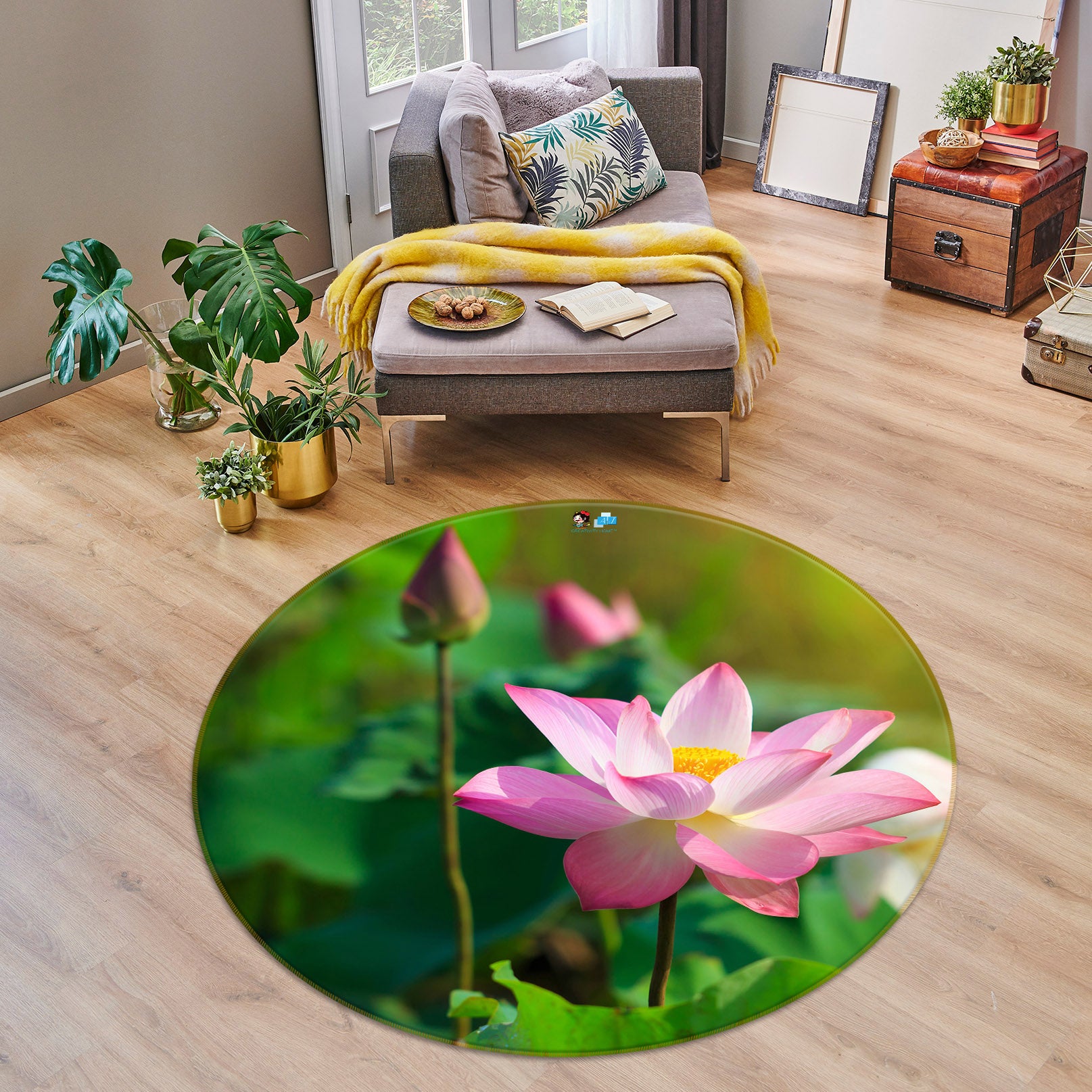 3D Lotus 75065 Round Non Slip Rug Mat