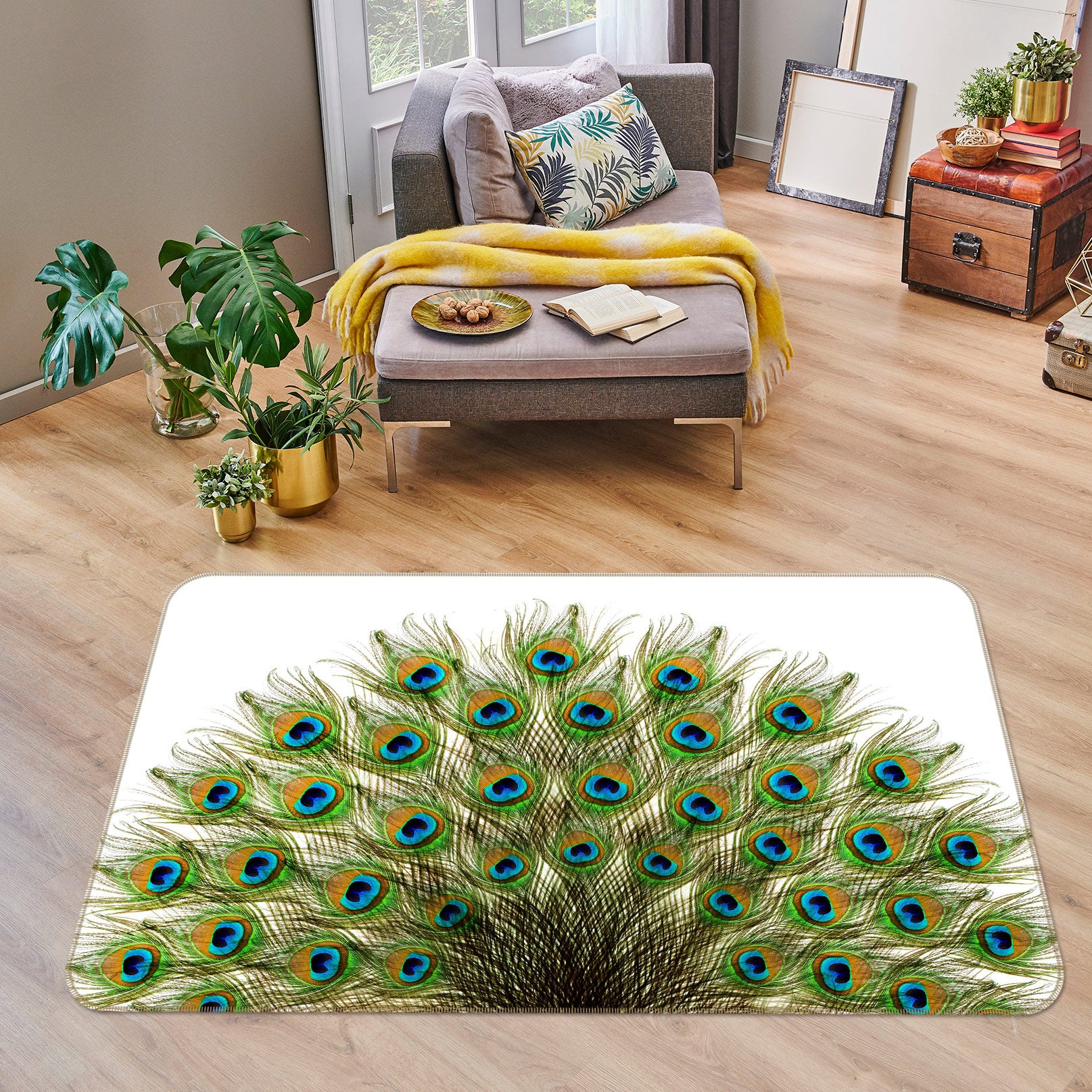 3D Peacock Feather 37047 Non Slip Rug Mat